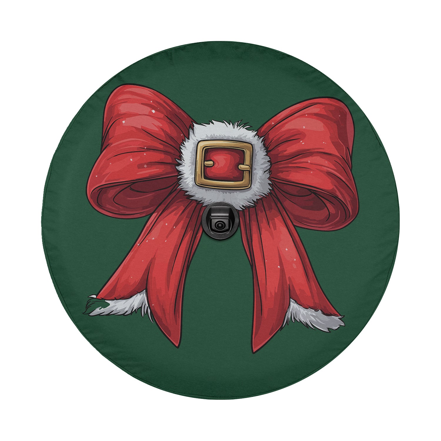 a green plate with a red bow and a santa claus hat