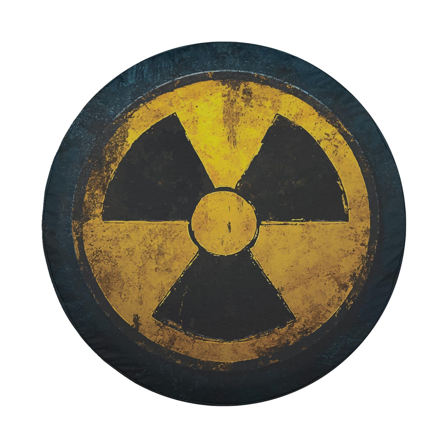 a circular symbol with a yellow and black color scheme, resembling a radiation symbol.
