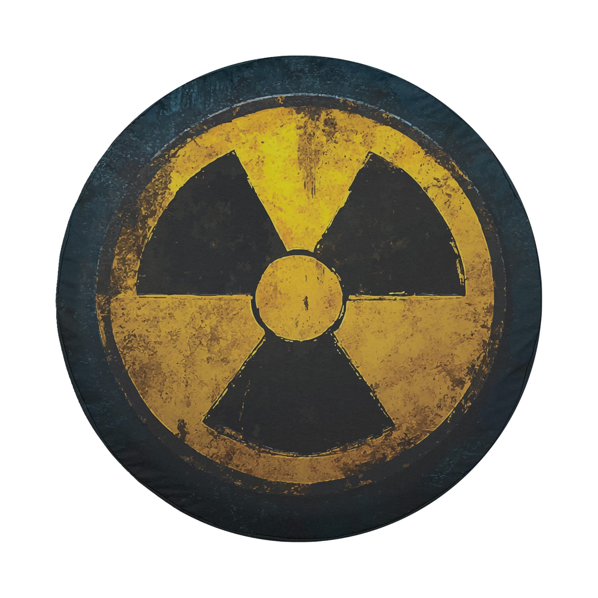 a circular symbol with a yellow and black color scheme, resembling a radiation symbol.