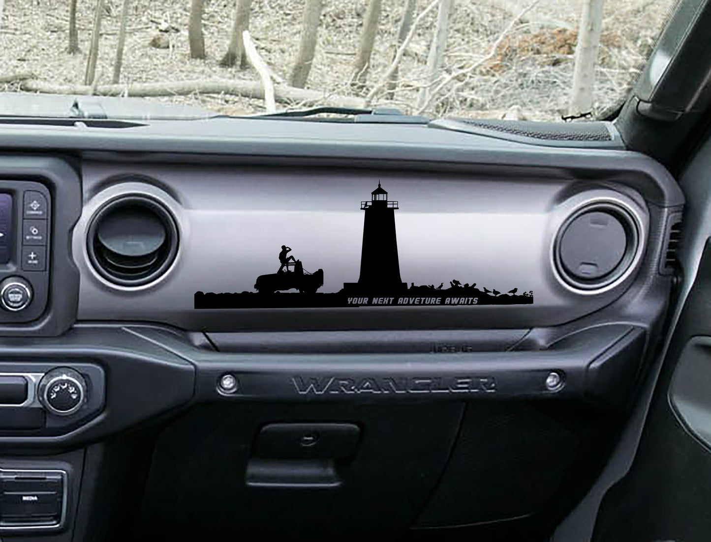 Lighthouse Your Next Adventure Awaits Scene Dashboard Vinyl Decal - Fits 2018+ Jeep Wrangler JL/Jeep Gladiator JT