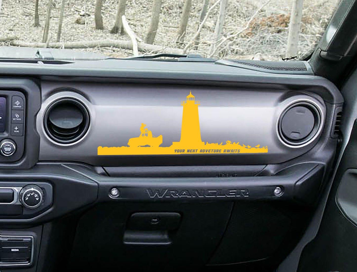 Lighthouse Your Next Adventure Awaits Scene Dashboard Vinyl Decal - Fits 2018+ Jeep Wrangler JL/Jeep Gladiator JT