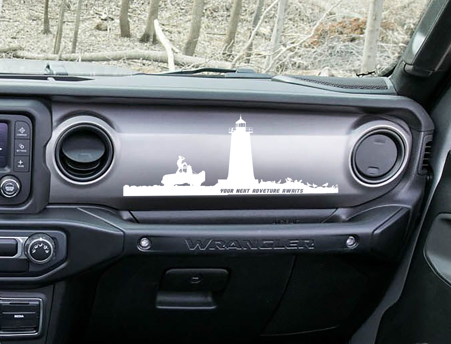 Lighthouse Your Next Adventure Awaits Scene Dashboard Vinyl Decal - Fits 2018+ Jeep Wrangler JL/Jeep Gladiator JT