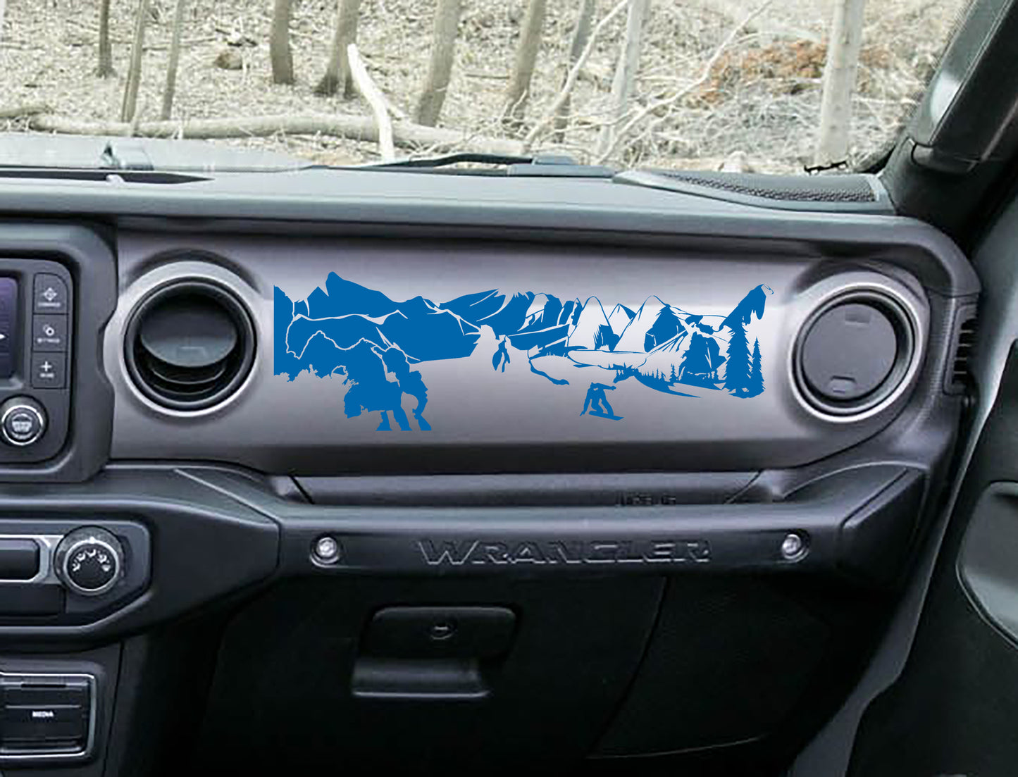 Snowboarder Mountain Scene Scene Dashboard Vinyl Decal - Fits 2018+ Jeep Wrangler JL/Jeep Gladiator JT
