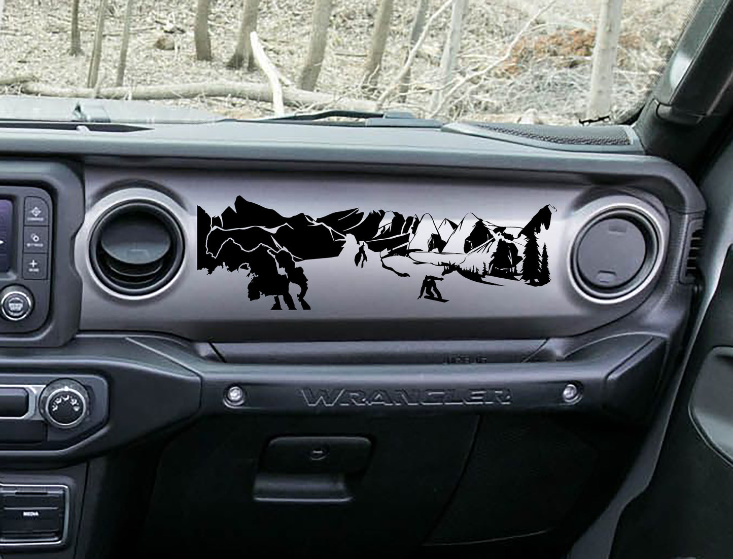 Snowboarder Mountain Scene Scene Dashboard Vinyl Decal - Fits 2018+ Jeep Wrangler JL/Jeep Gladiator JT