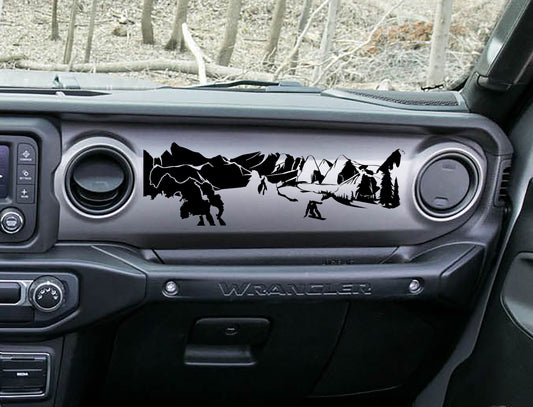 Snowboarder Mountain Scene Scene Dashboard Vinyl Decal - Fits 2018+ Jeep Wrangler JL/Jeep Gladiator JT