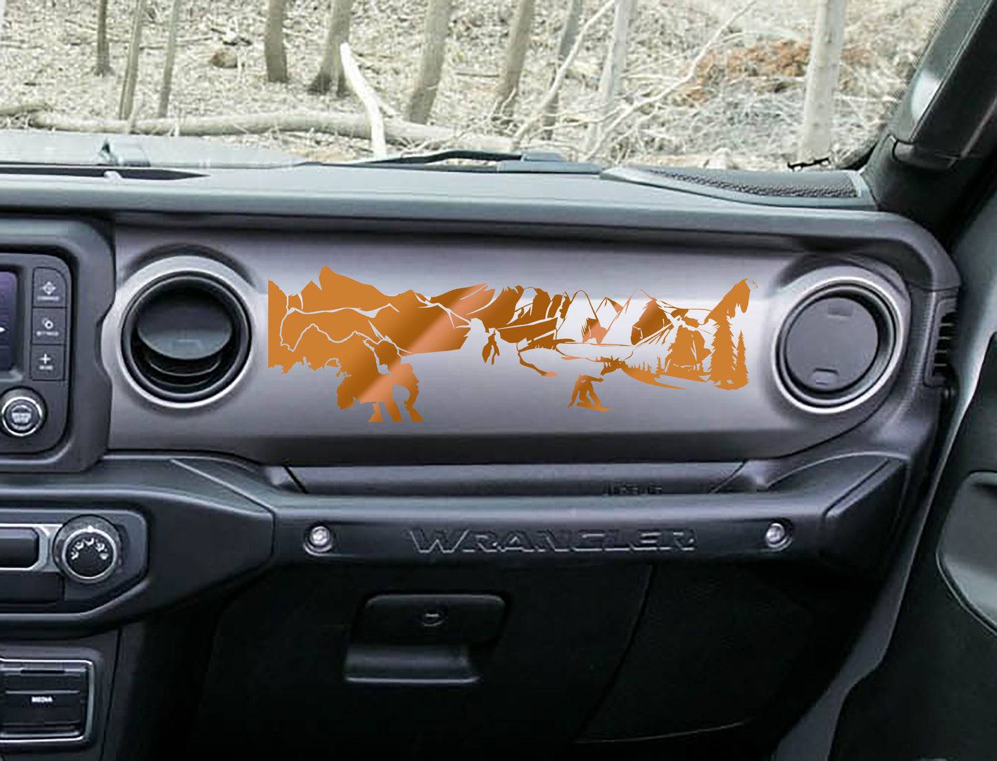 Snowboarder Mountain Scene Scene Dashboard Vinyl Decal - Fits 2018+ Jeep Wrangler JL/Jeep Gladiator JT