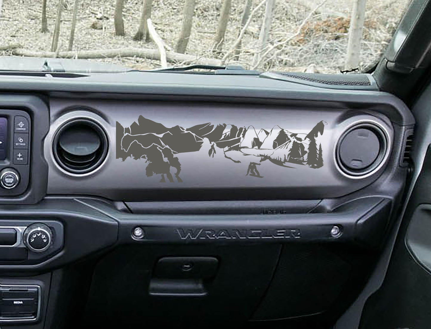 Snowboarder Mountain Scene Scene Dashboard Vinyl Decal - Fits 2018+ Jeep Wrangler JL/Jeep Gladiator JT