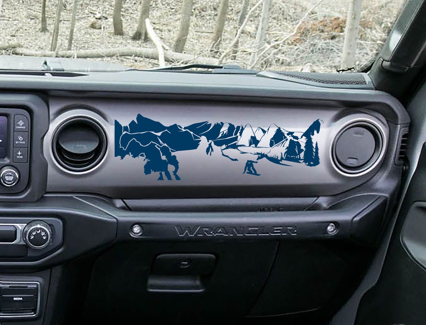 Snowboarder Mountain Scene Scene Dashboard Vinyl Decal - Fits 2018+ Jeep Wrangler JL/Jeep Gladiator JT