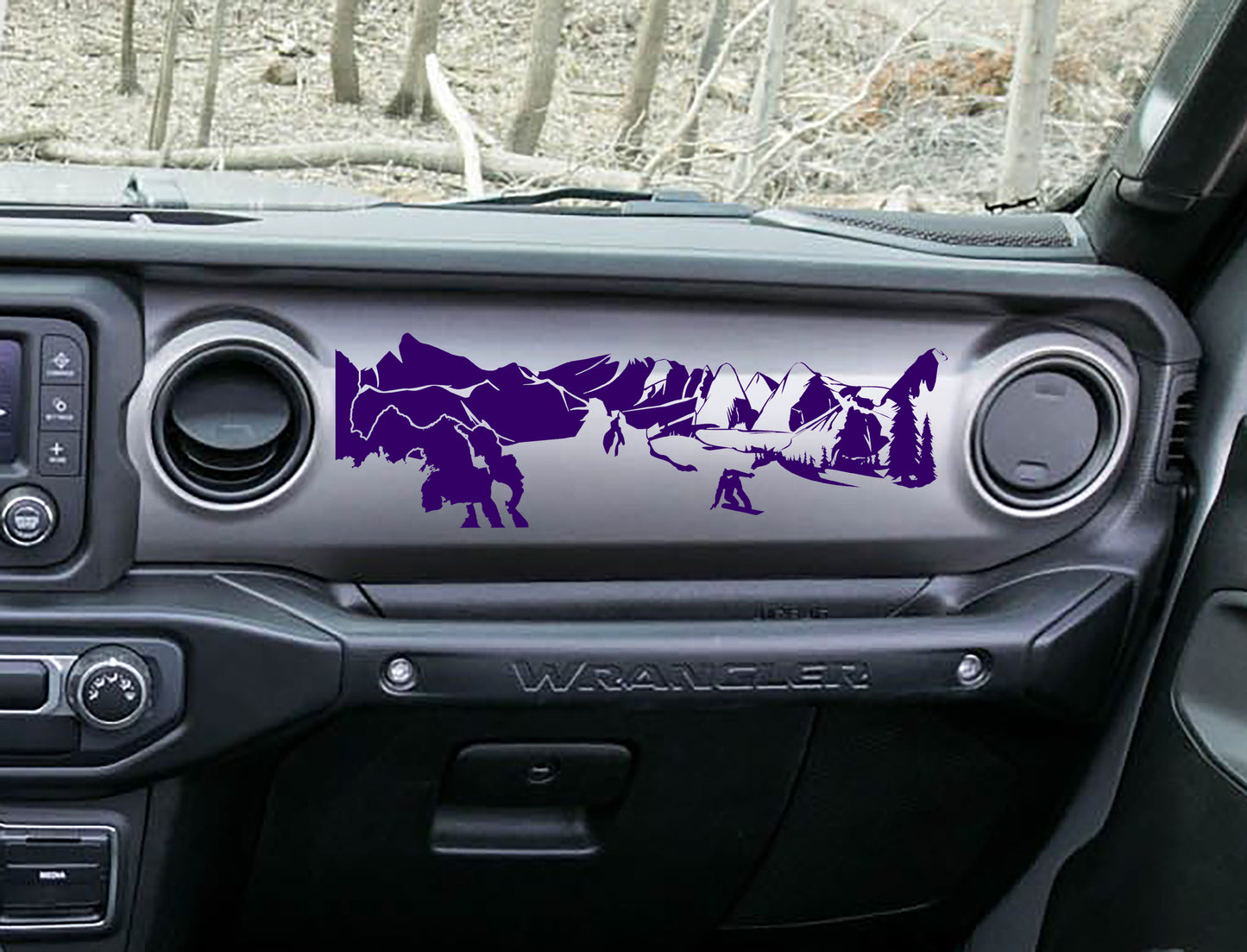 Snowboarder Mountain Scene Scene Dashboard Vinyl Decal - Fits 2018+ Jeep Wrangler JL/Jeep Gladiator JT