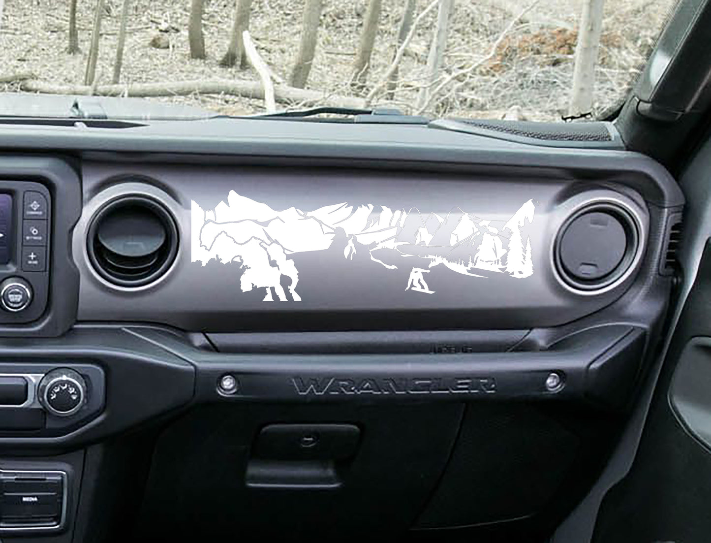 Snowboarder Mountain Scene Scene Dashboard Vinyl Decal - Fits 2018+ Jeep Wrangler JL/Jeep Gladiator JT