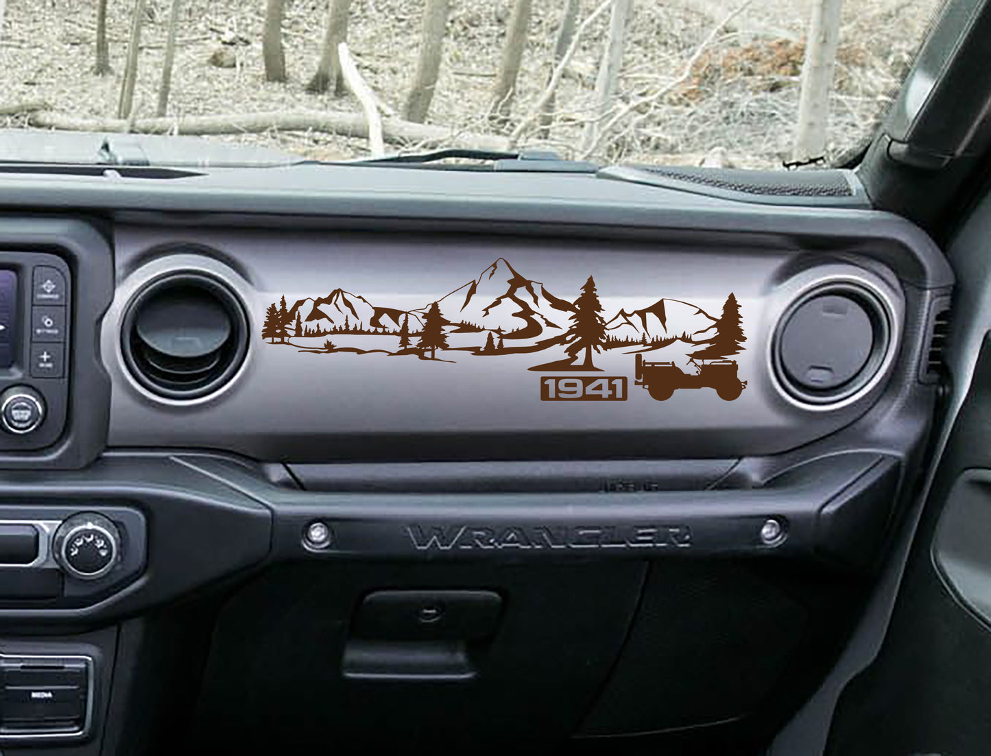 Mountain 1941 Willys Scene Dashboard Vinyl Decal - Fits 2018+ Jeep Wrangler JL/Jeep Gladiator J