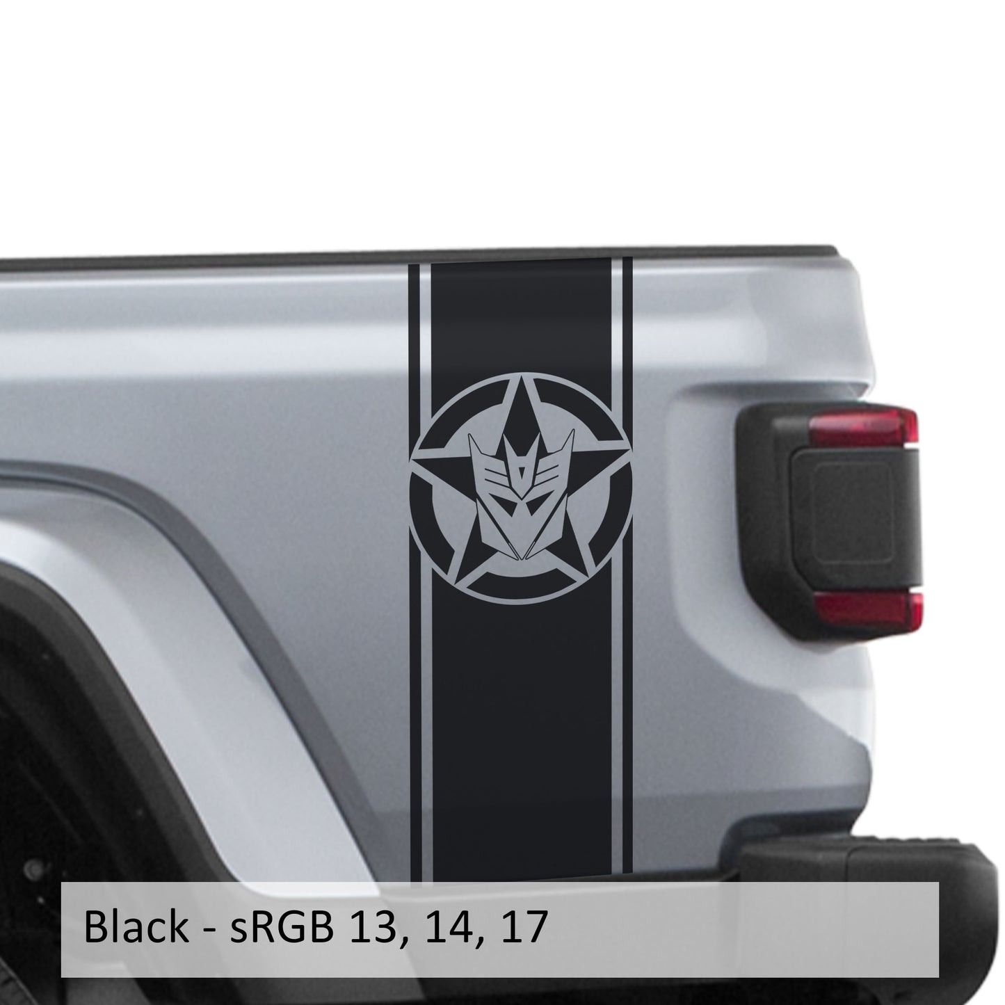Decepticon Alpha Romeo Star Bedside Stripe Graphic Decal Set - Fits Jeep Wrangler JL/Jeep Gladiator JT 2018+