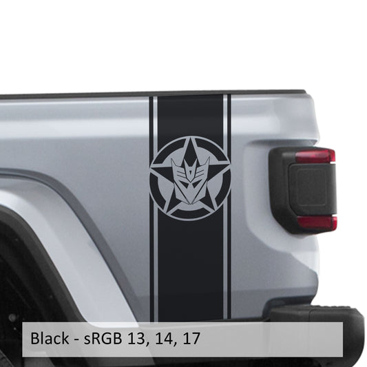 Decepticon Alpha Romeo Star Bedside Stripe Graphic Decal Set - Fits Jeep Wrangler JL/Jeep Gladiator JT 2018+