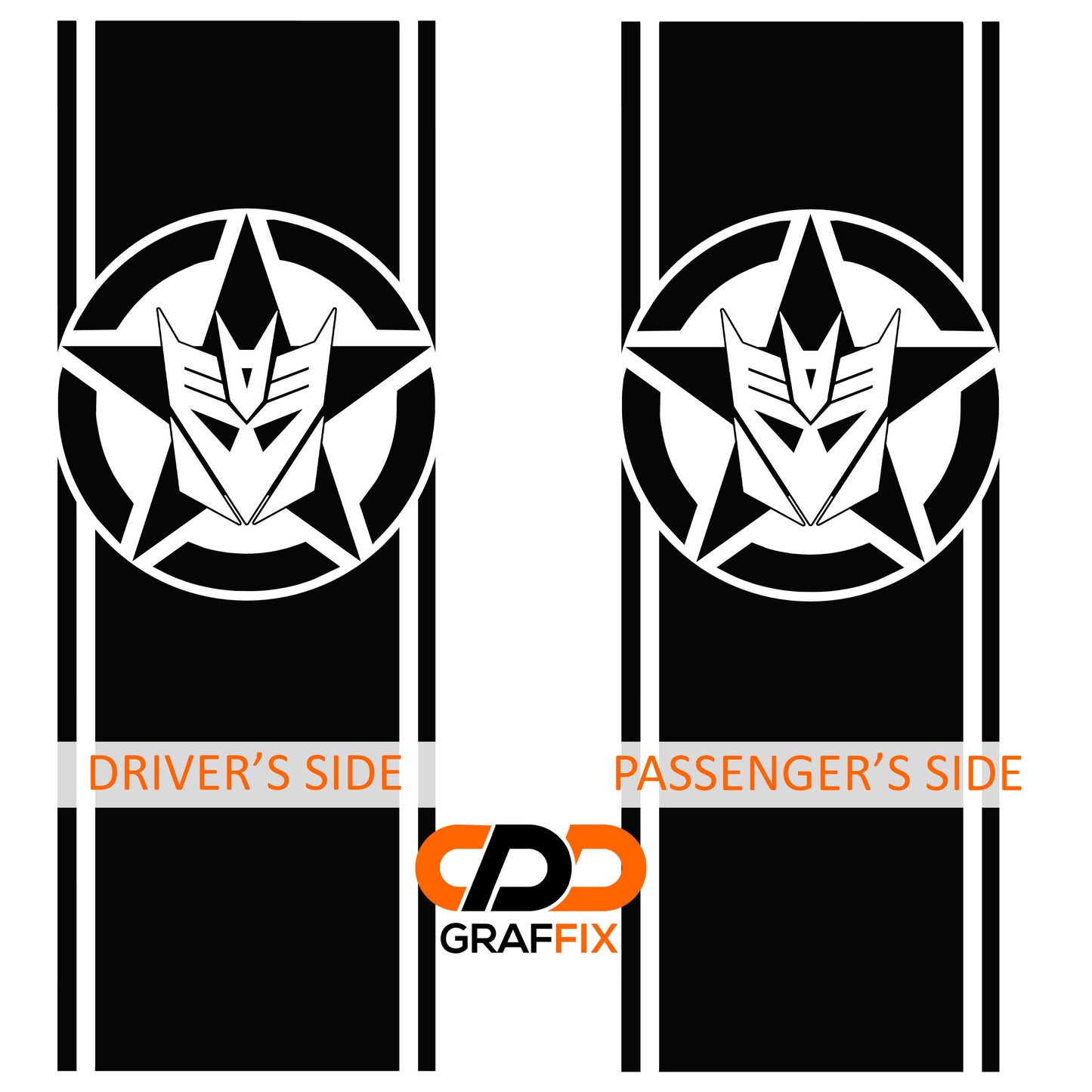 Decepticon Alpha Romeo Star Bedside Stripe Graphic Decal Set - Fits Jeep Wrangler JL/Jeep Gladiator JT 2018+