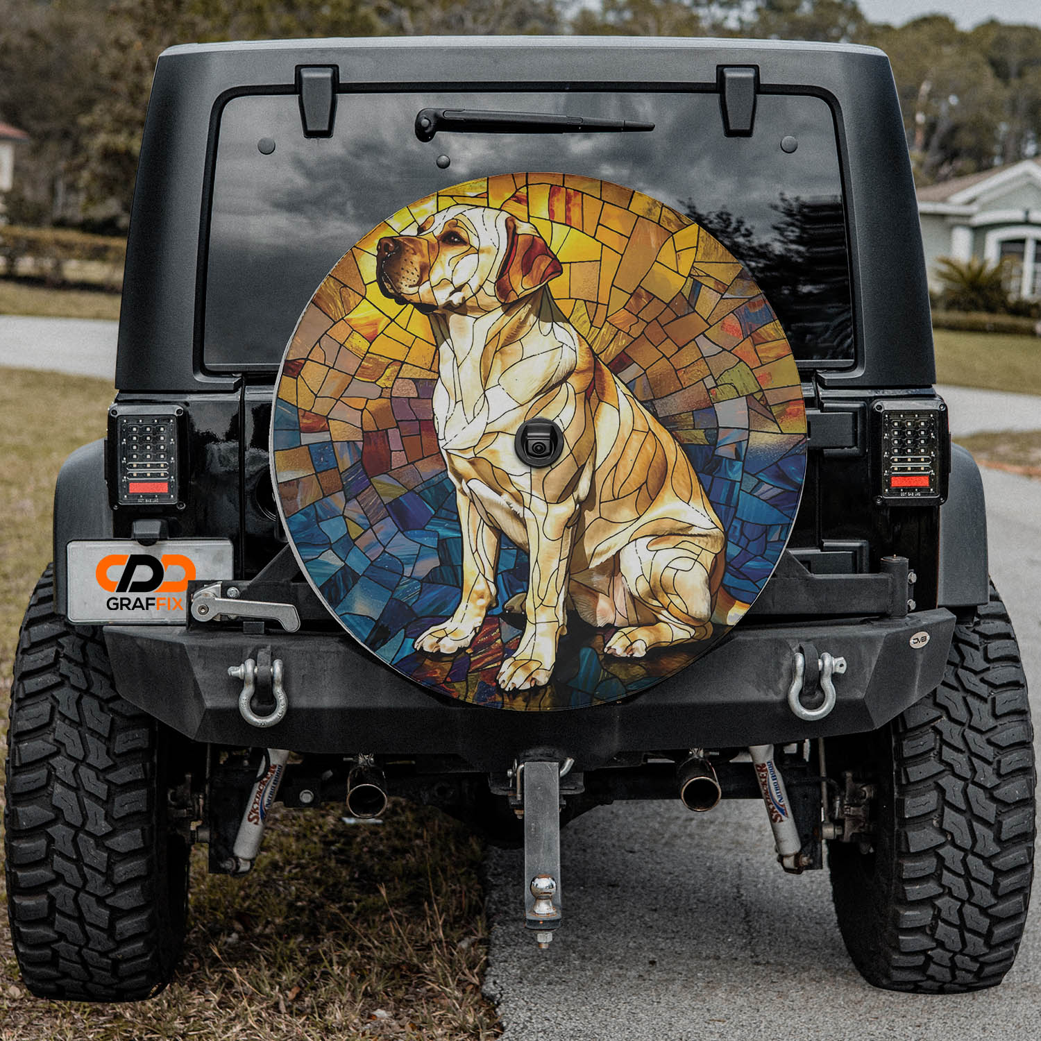a vehicle with a picture of a dog painted on it