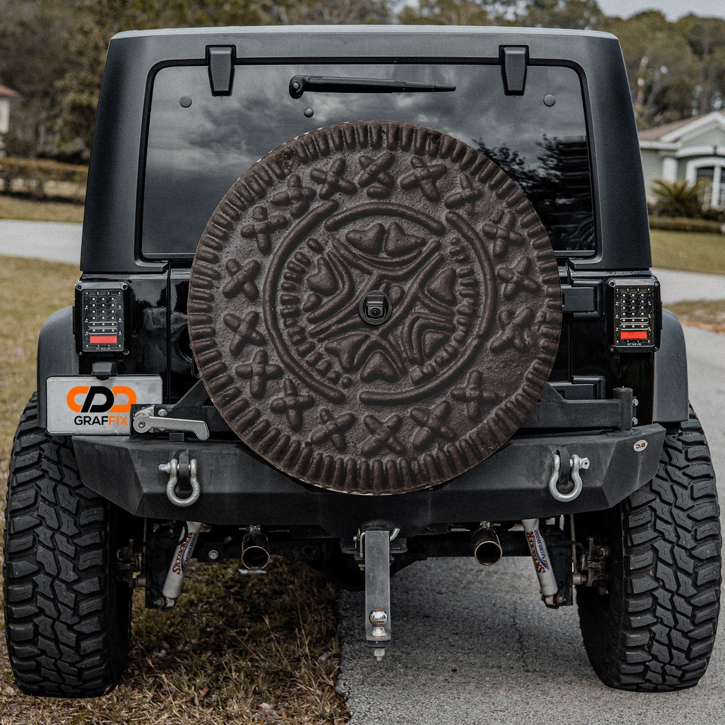 an oreo cookie on the back of a jeep