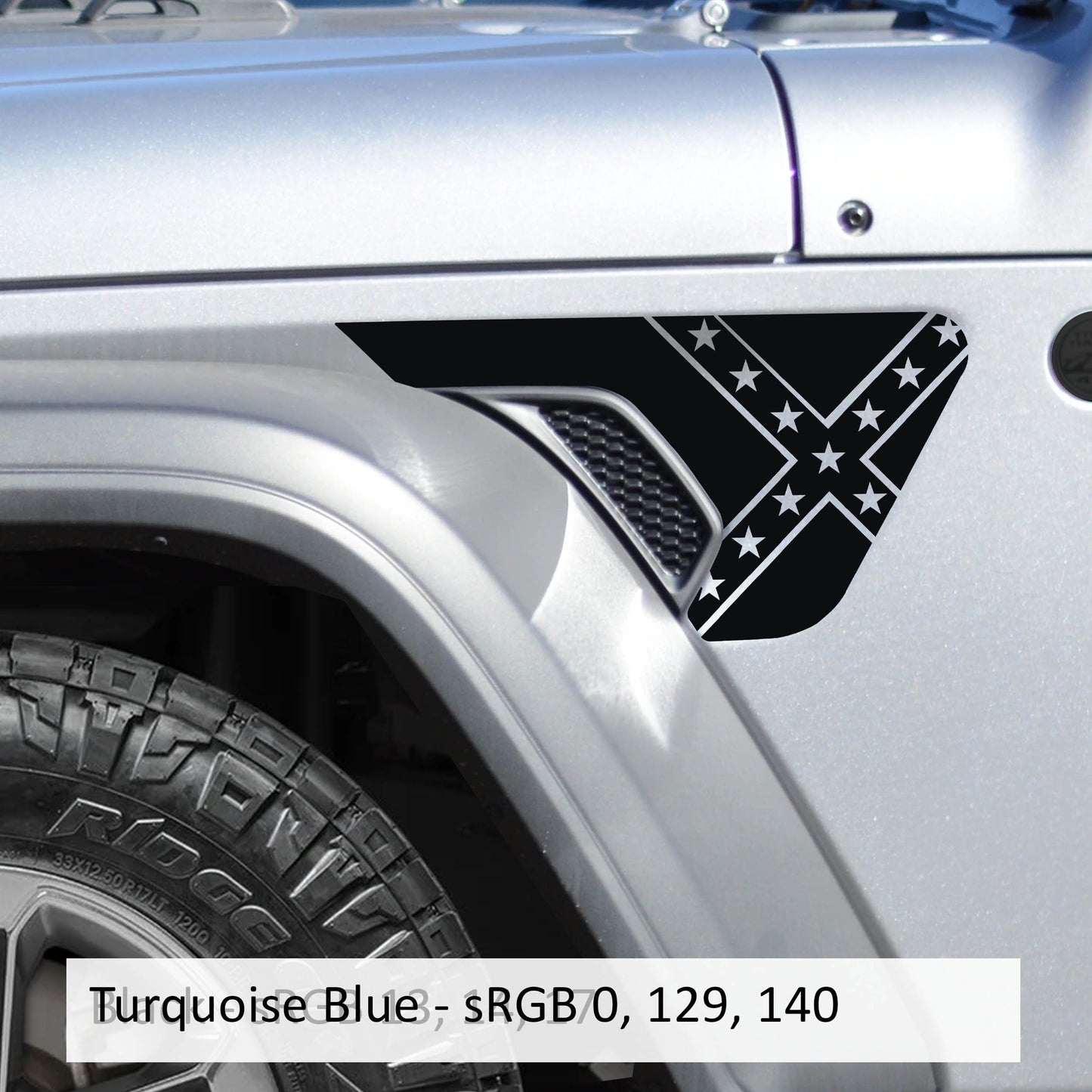 Rebel Dixie Blackout Fender Vent Transfer Decal Set - Fits Jeep Wrangler JL/Jeep Gladiator JT 2018+
