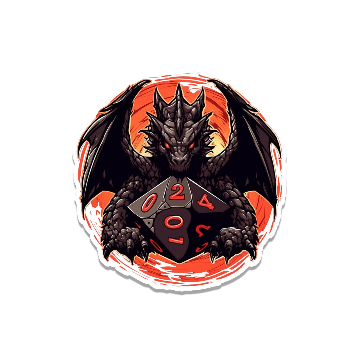 DnD Multi Sided Dice With Dragon On Top Vinyl Sticker