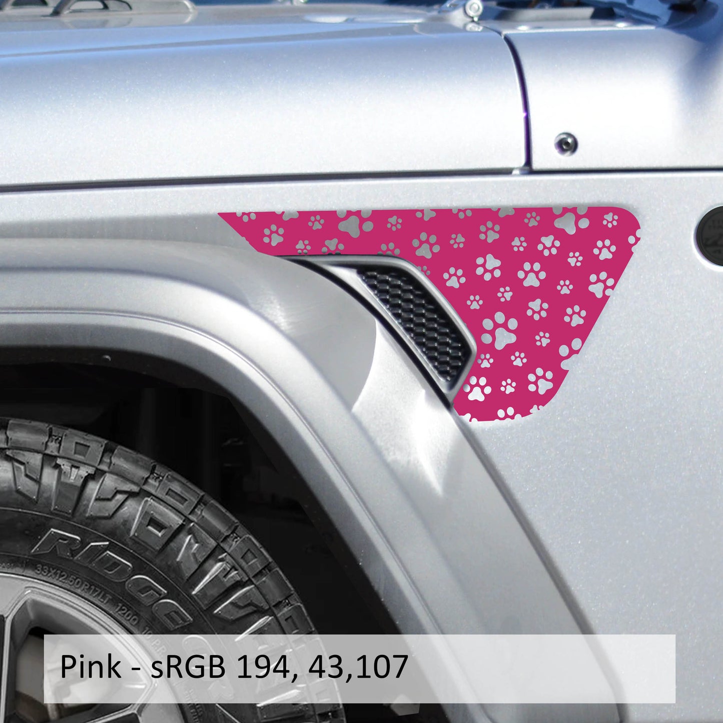 Dog Paw Print Decal Fender Vent Vinyl Decal - Fits Jeep Wrangler JL/Jeep Gladiator JT 2018+
