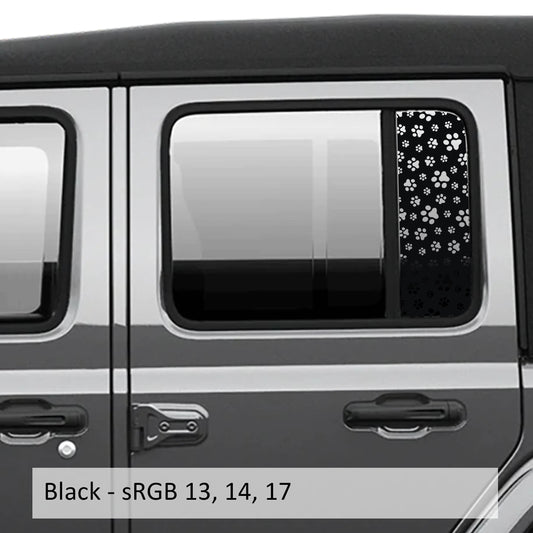 Dog Paw Print Pattern Side Window Vinyl Decal Set - Fits Jeep Wrangler JL 2018+/Fits Jeep Gladiator JT 2020+
