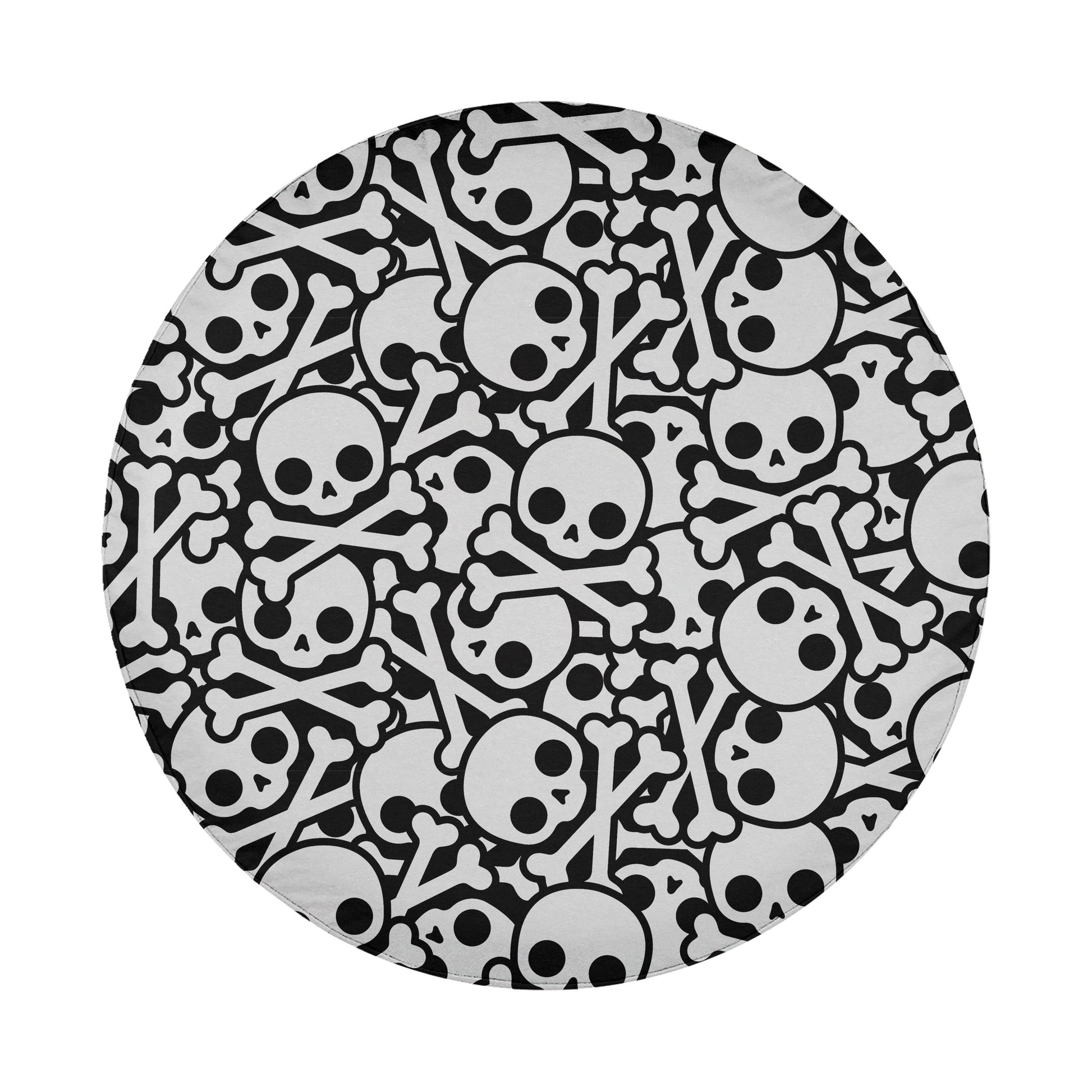 a repeating pattern of skulls and bones in black and white, creating a visually striking and minimalist design.
