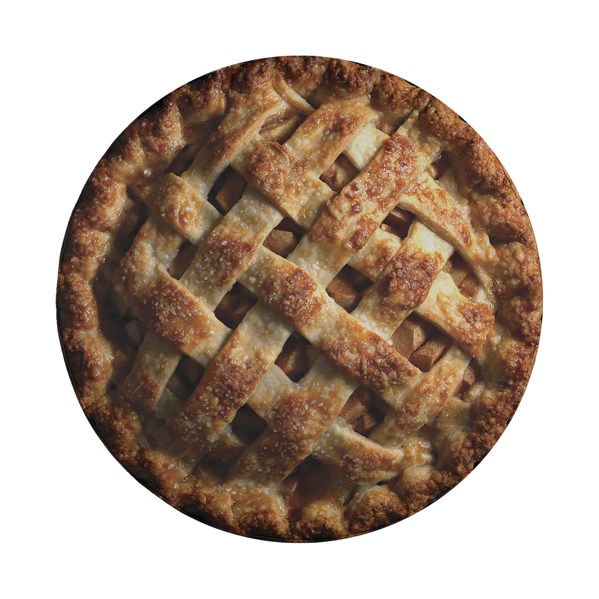 A freshly baked apple pie with a lattice crust and a golden, flaky topping.