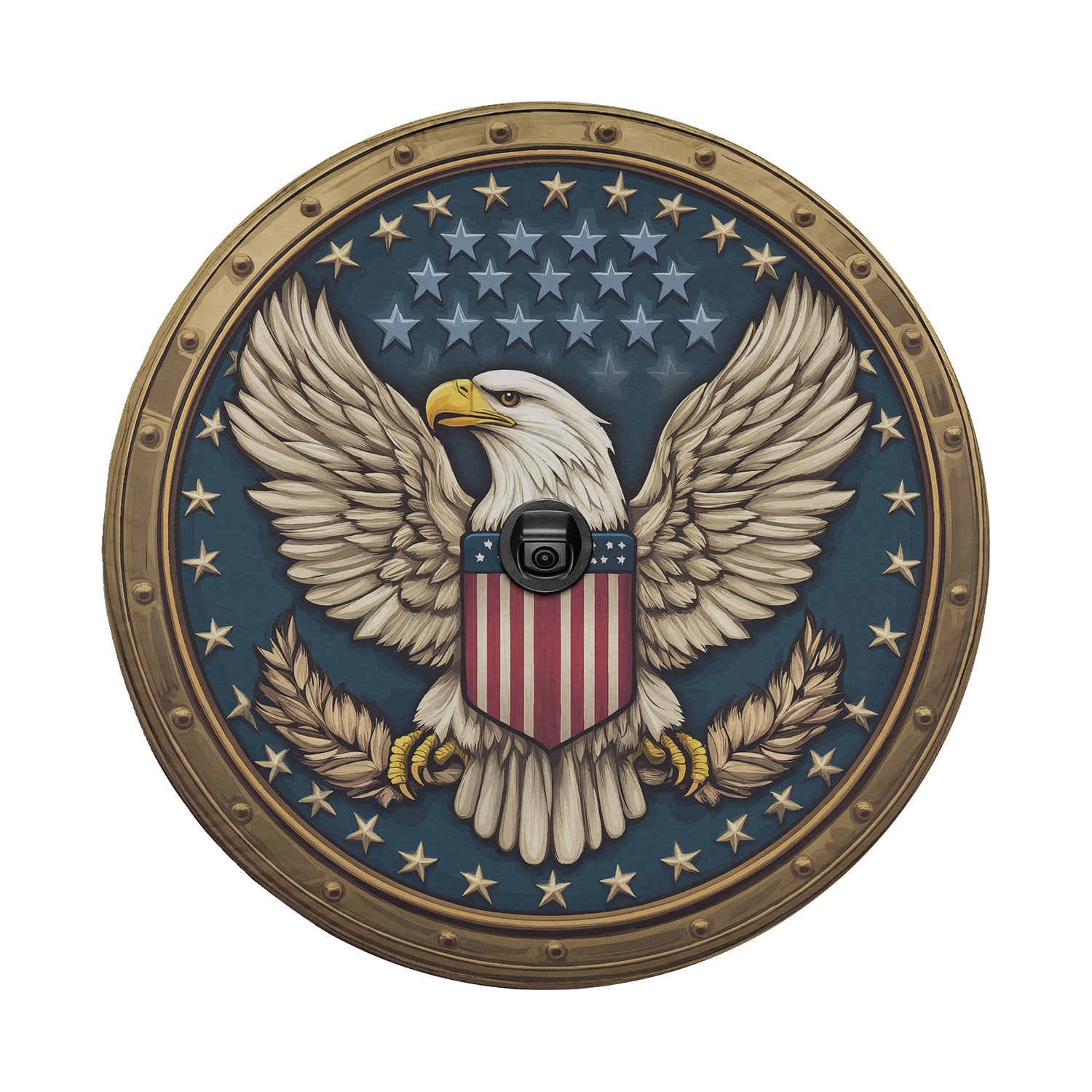 a picture of an eagle with the american flag on it