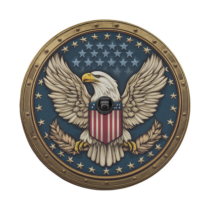 a picture of an eagle with the american flag on it