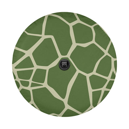 a giraffe print pattern on a green background