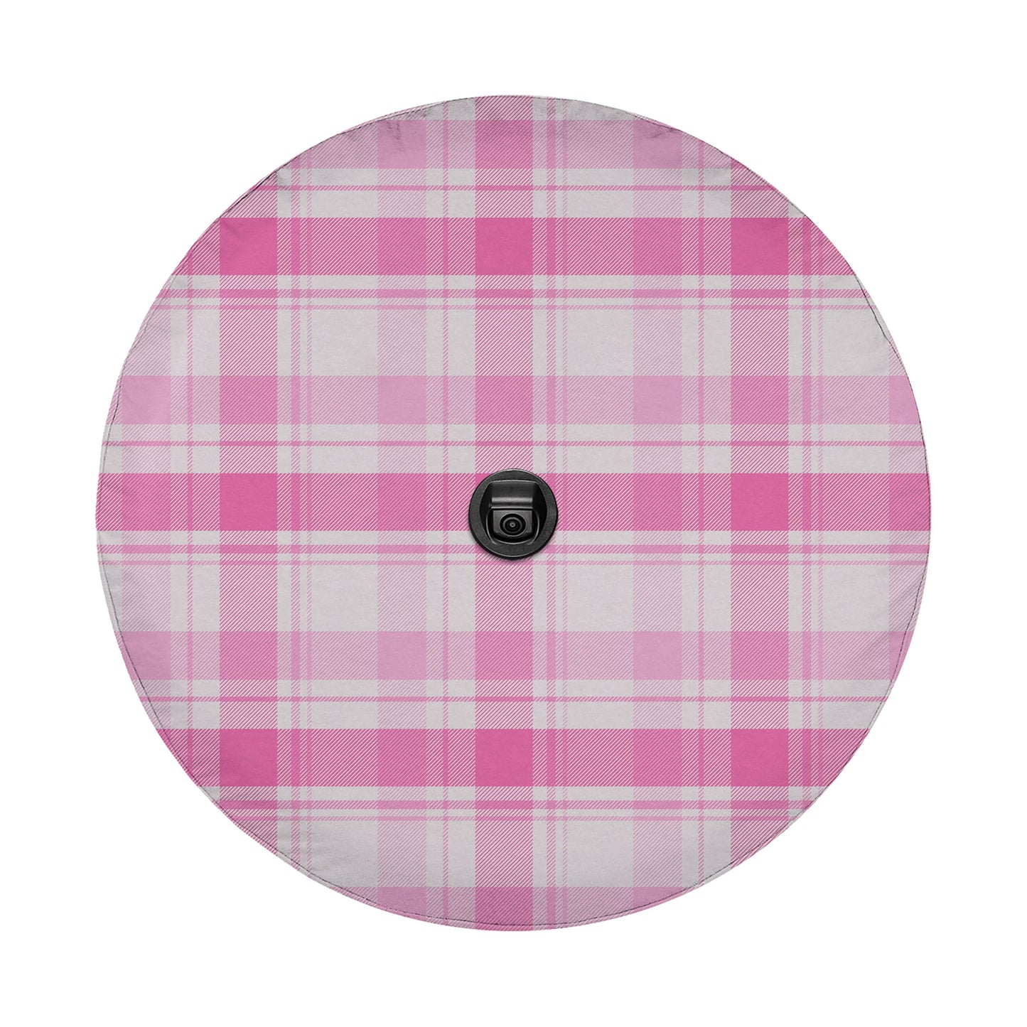 a circular pattern with pink and white plaid or checkered designs.