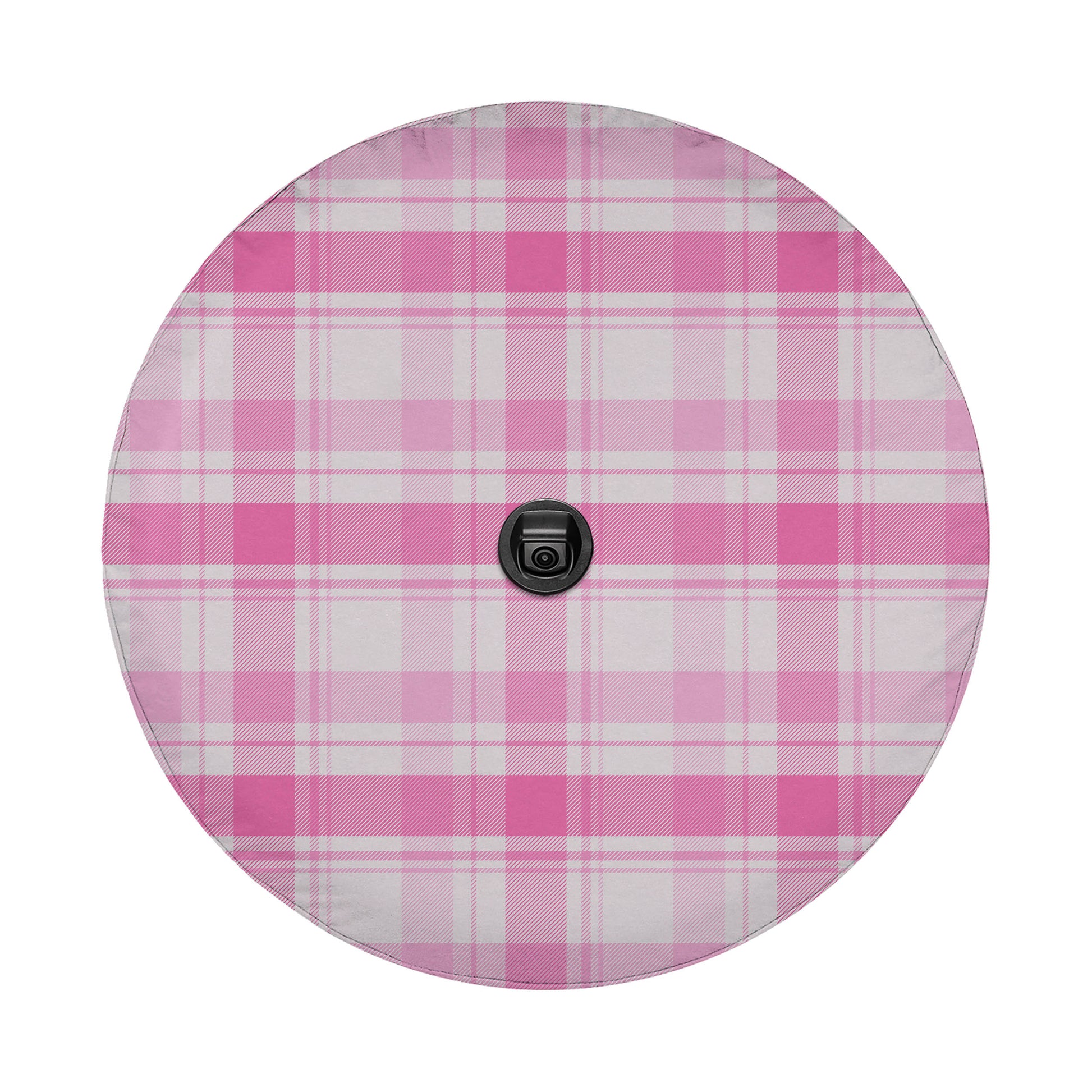 a circular pattern with pink and white plaid or checkered designs.