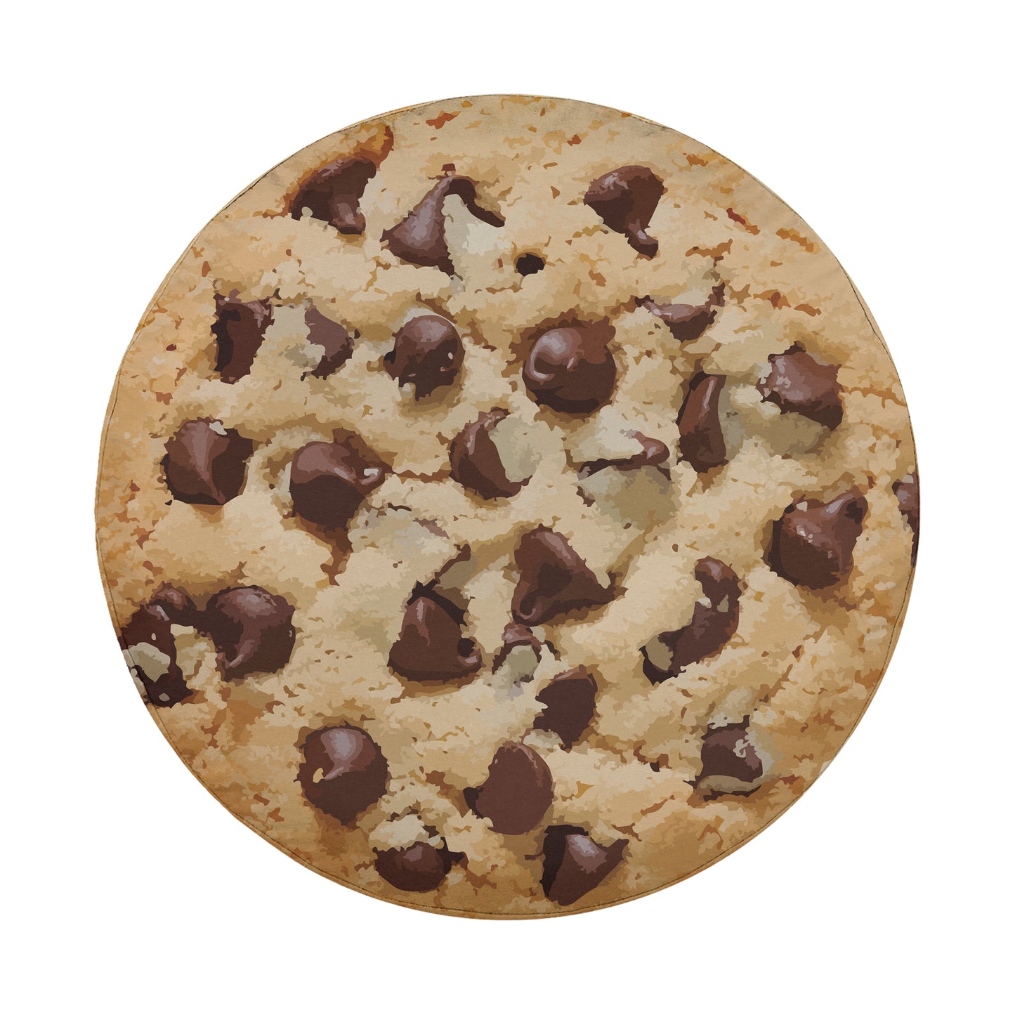 A round chocolate chip cookie with visible chocolate chips on top.