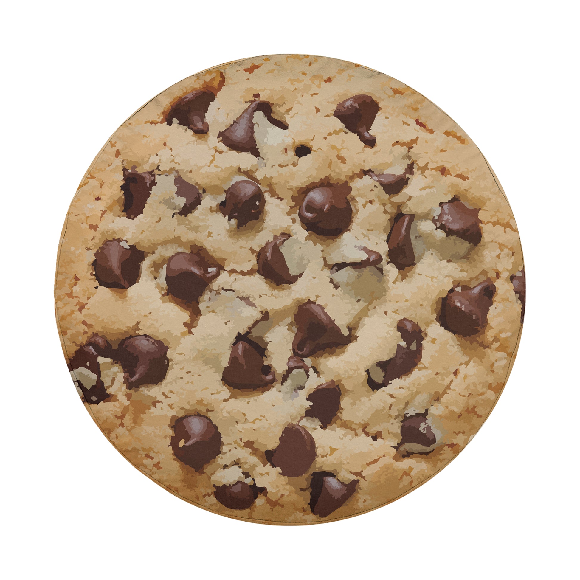 A round chocolate chip cookie with visible chocolate chips on top.