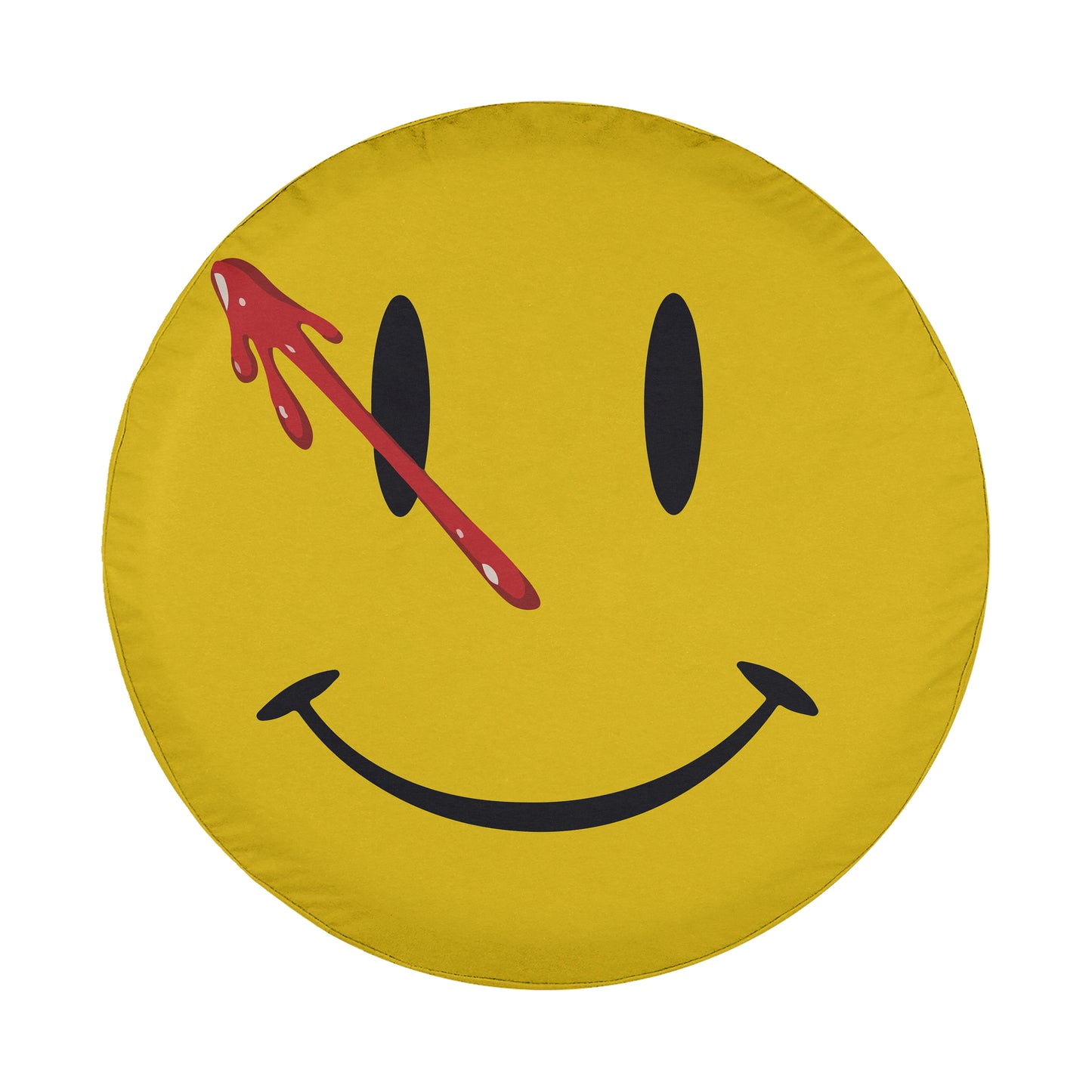 A yellow smiley face with a red arrow piercing through one of the eyes.