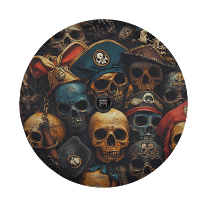 a collection of skulls and pirate hats, creating a skull-themed collage.