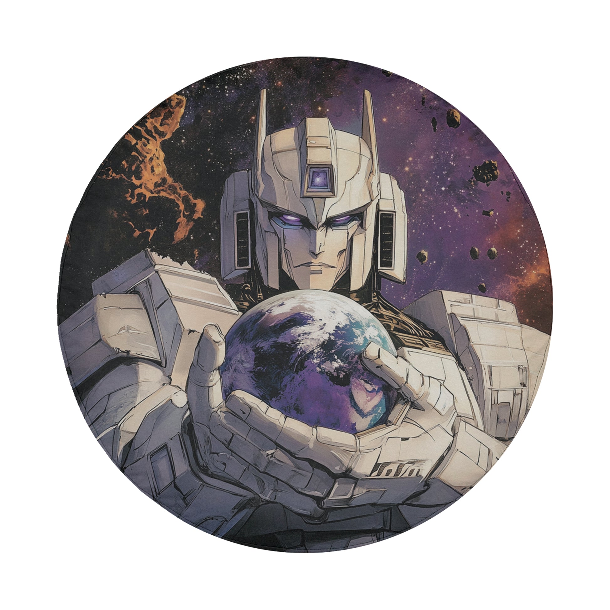 a picture of a robot holding a planet in his hands
