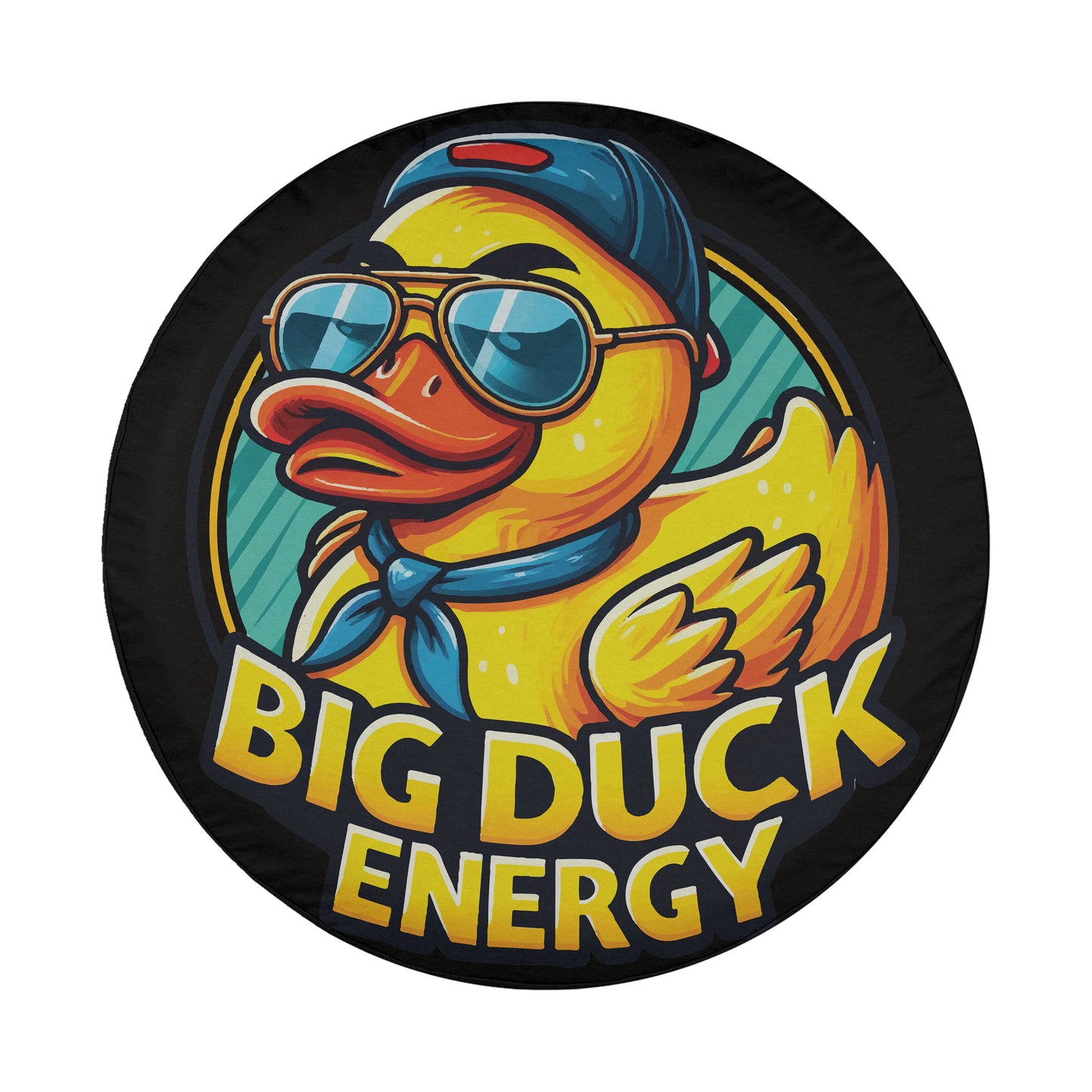A yellow rubber duck wearing sunglasses and a hat, with the text "BIG DUCK ENERGY" written below it.