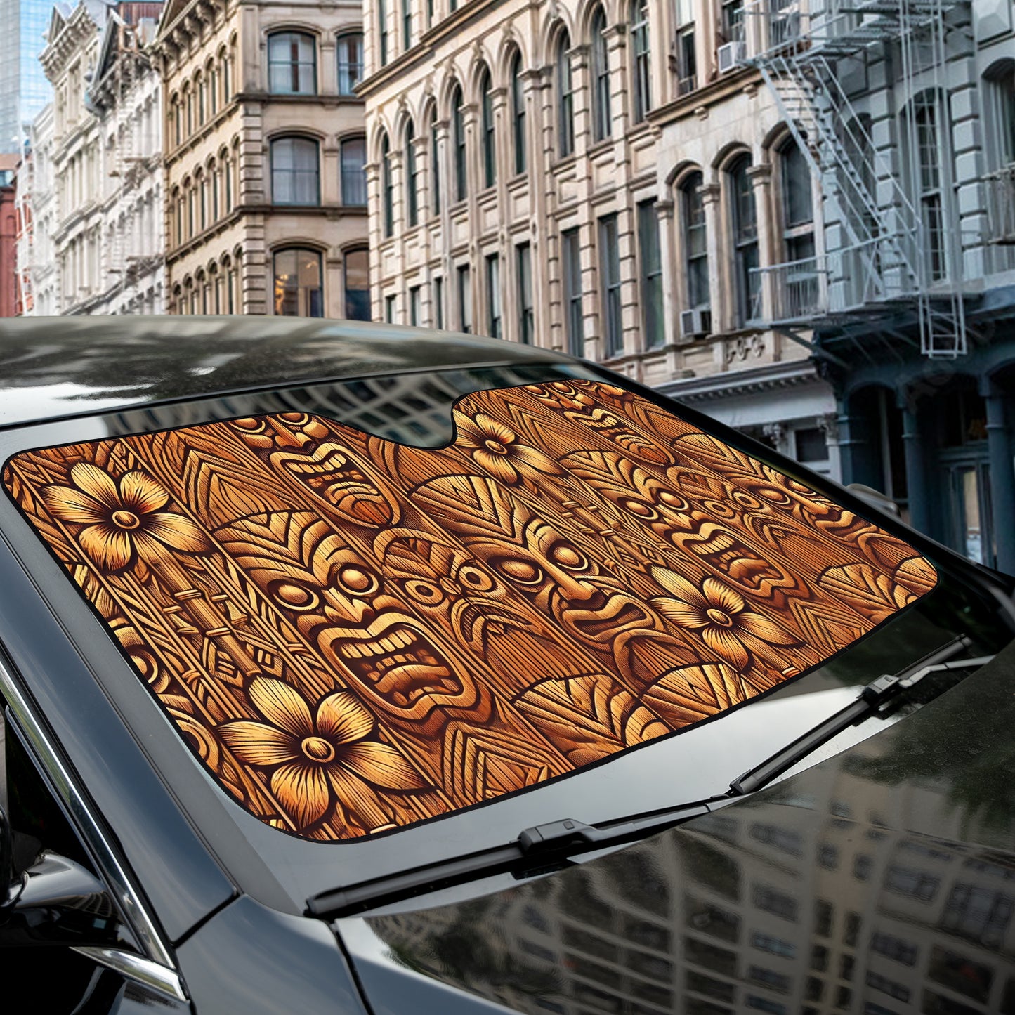 a close up of a car window with a pattern on it