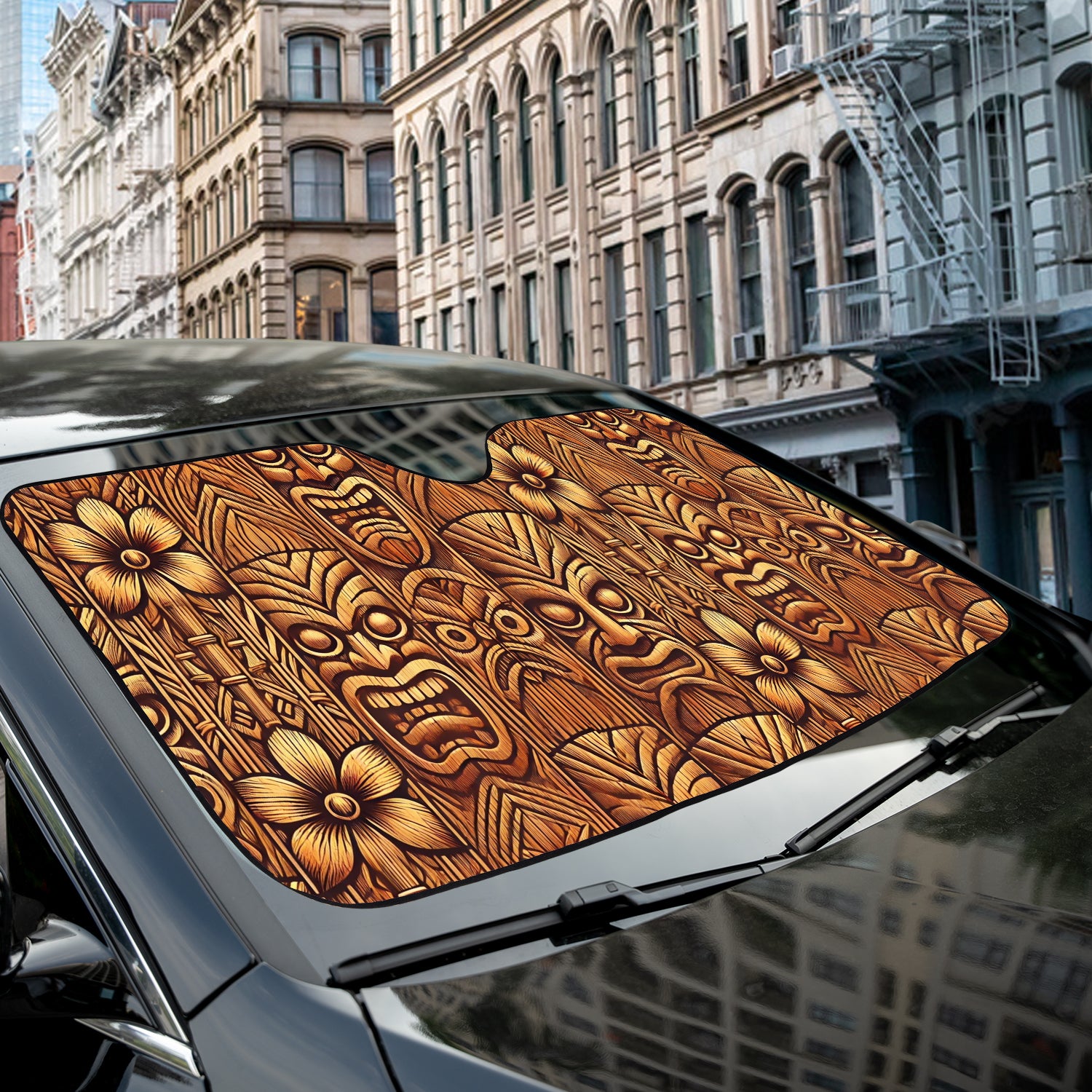 a close up of a car window with a pattern on it