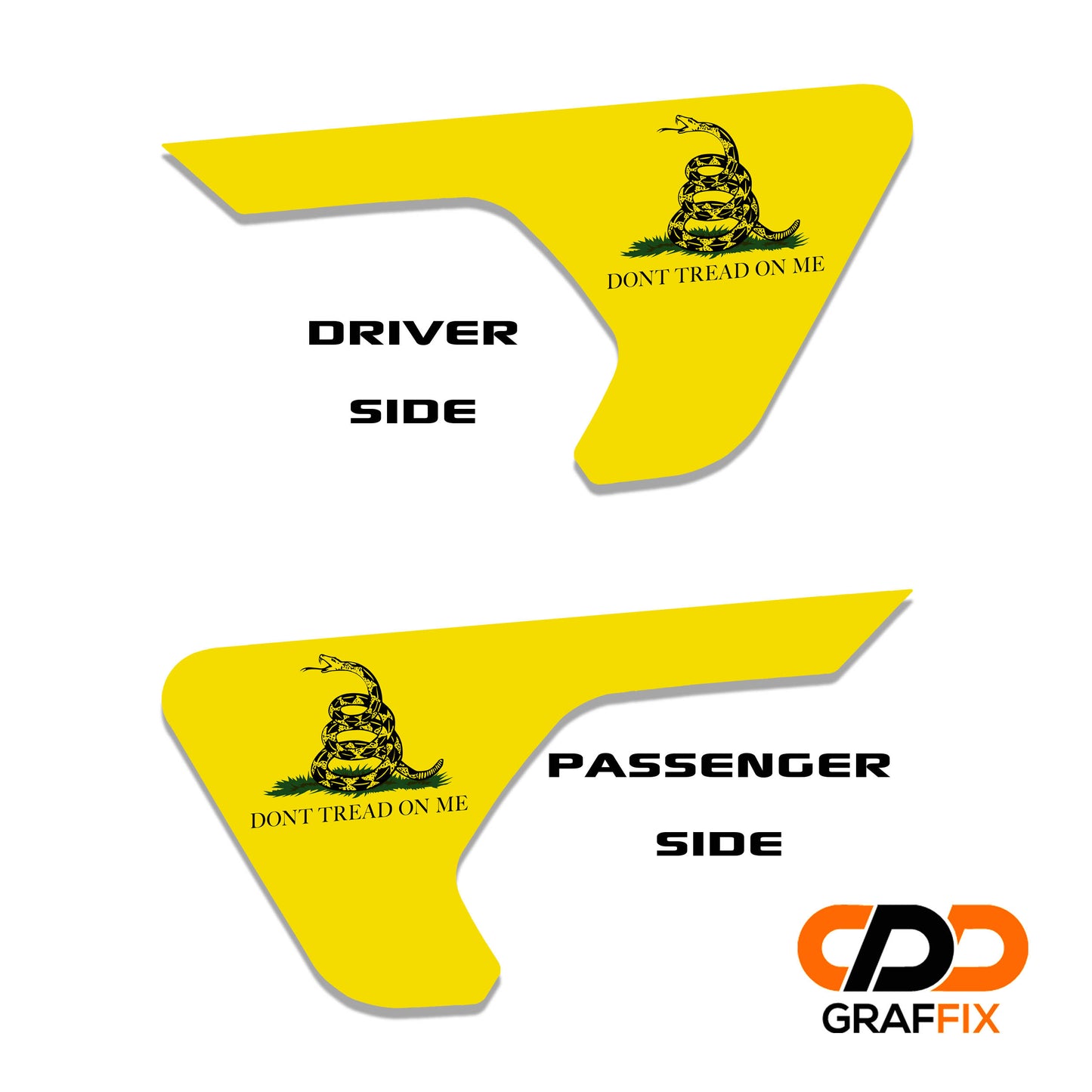 Gadsden Flag 2pc Vinyl Fender Decal - Fits Jeep Wrangler JL/Jeep Gladiator JT 2018+