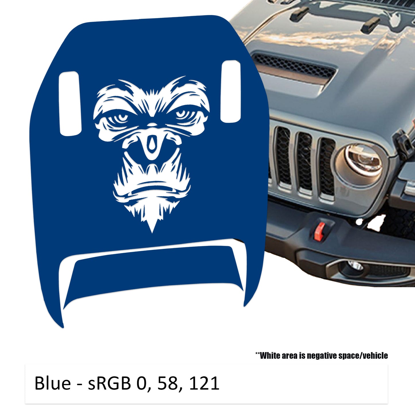 Gorilla Face Clawed Foot Hood Decal - Fits Jeep Wrangler JL/Jeep Gladiator JT 2018+