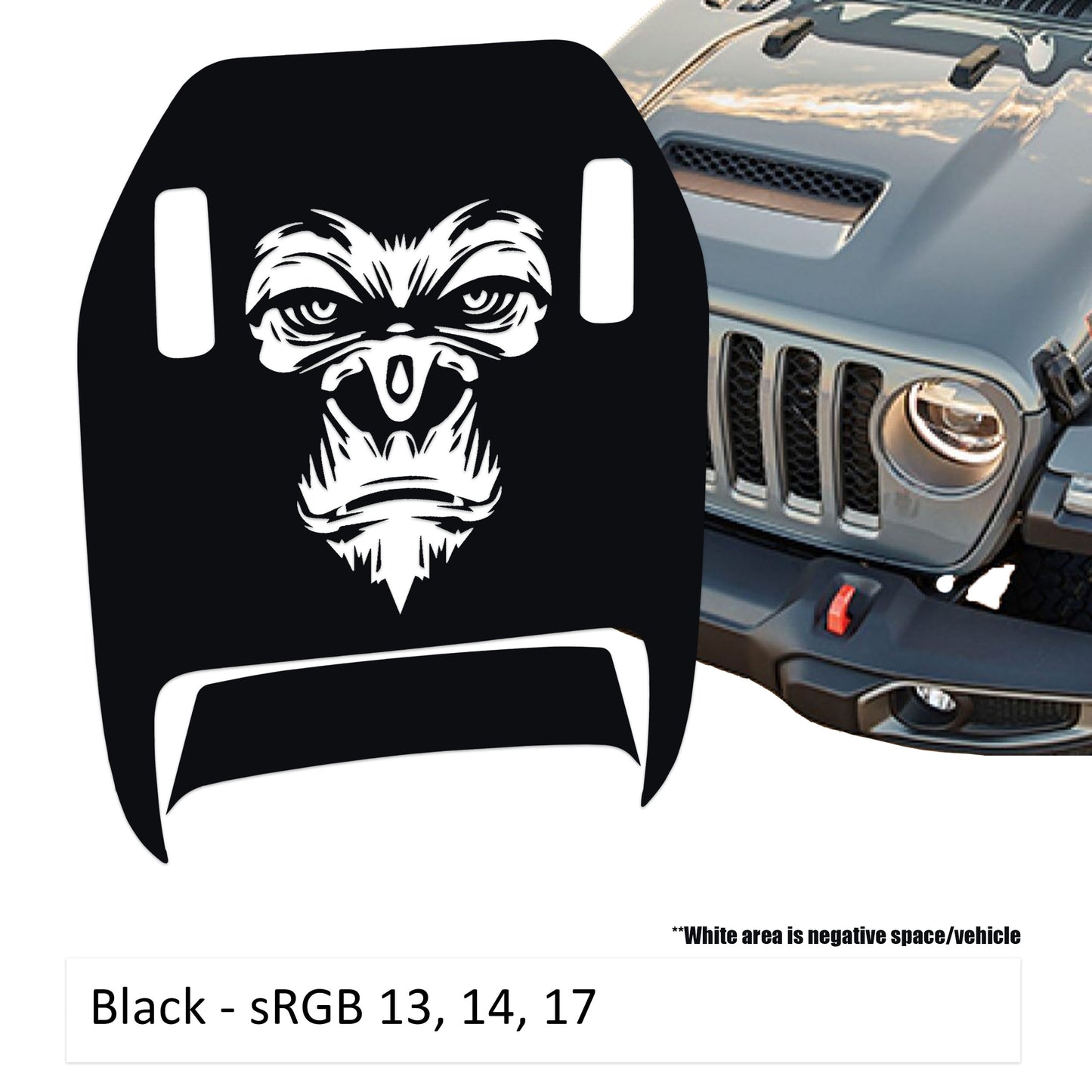 Gorilla Face Clawed Foot Hood Decal - Fits Jeep Wrangler JL/Jeep Gladiator JT 2018+