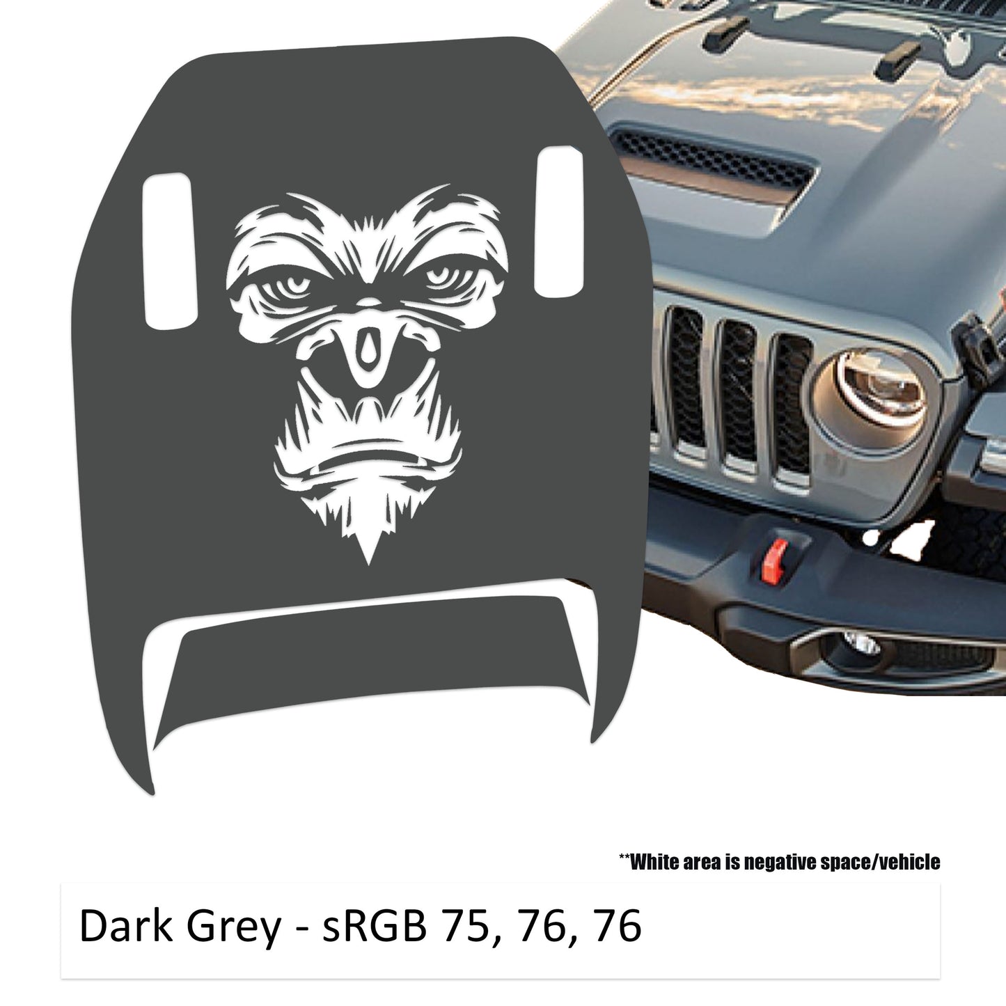 Gorilla Face Clawed Foot Hood Decal - Fits Jeep Wrangler JL/Jeep Gladiator JT 2018+