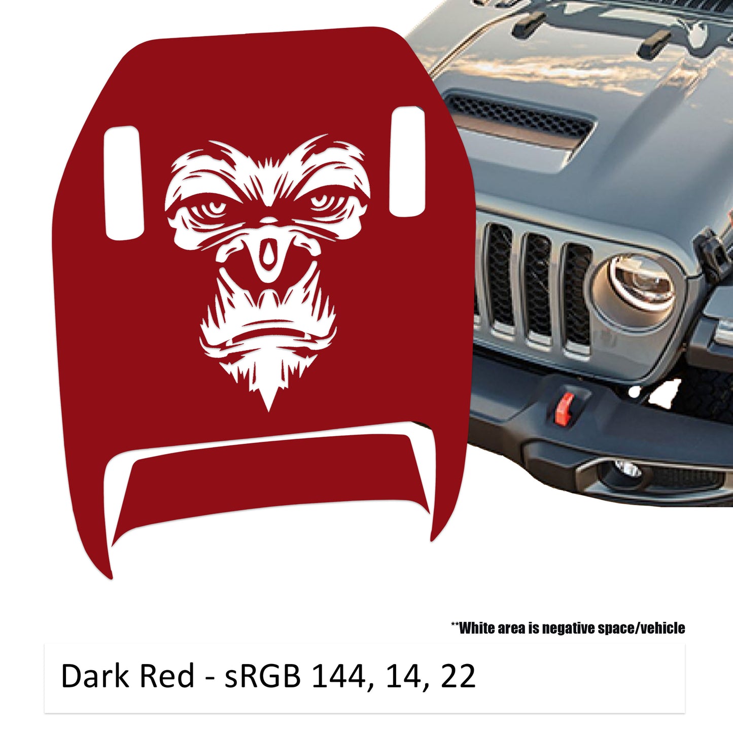 Gorilla Face Clawed Foot Hood Decal - Fits Jeep Wrangler JL/Jeep Gladiator JT 2018+