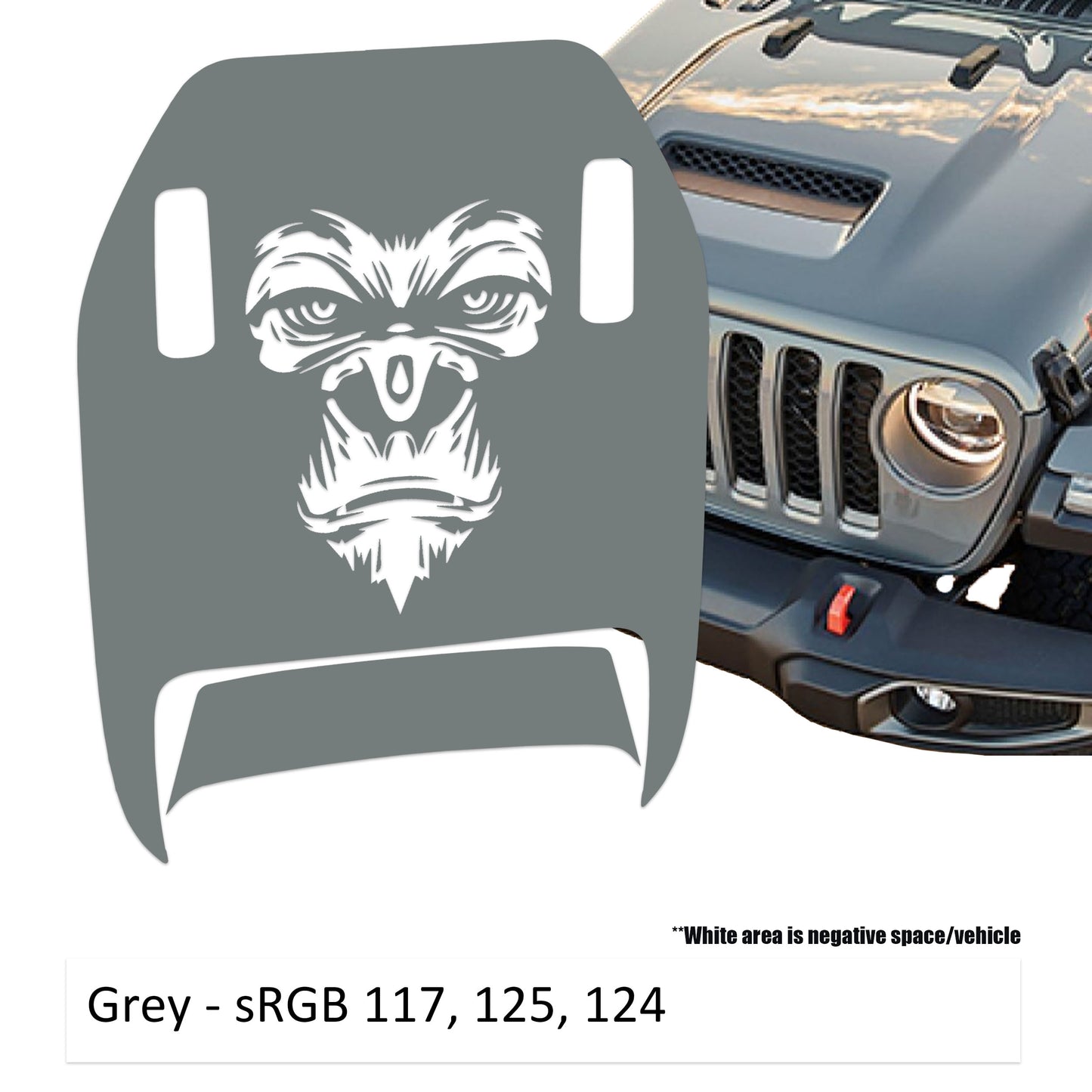 Gorilla Face Clawed Foot Hood Decal - Fits Jeep Wrangler JL/Jeep Gladiator JT 2018+