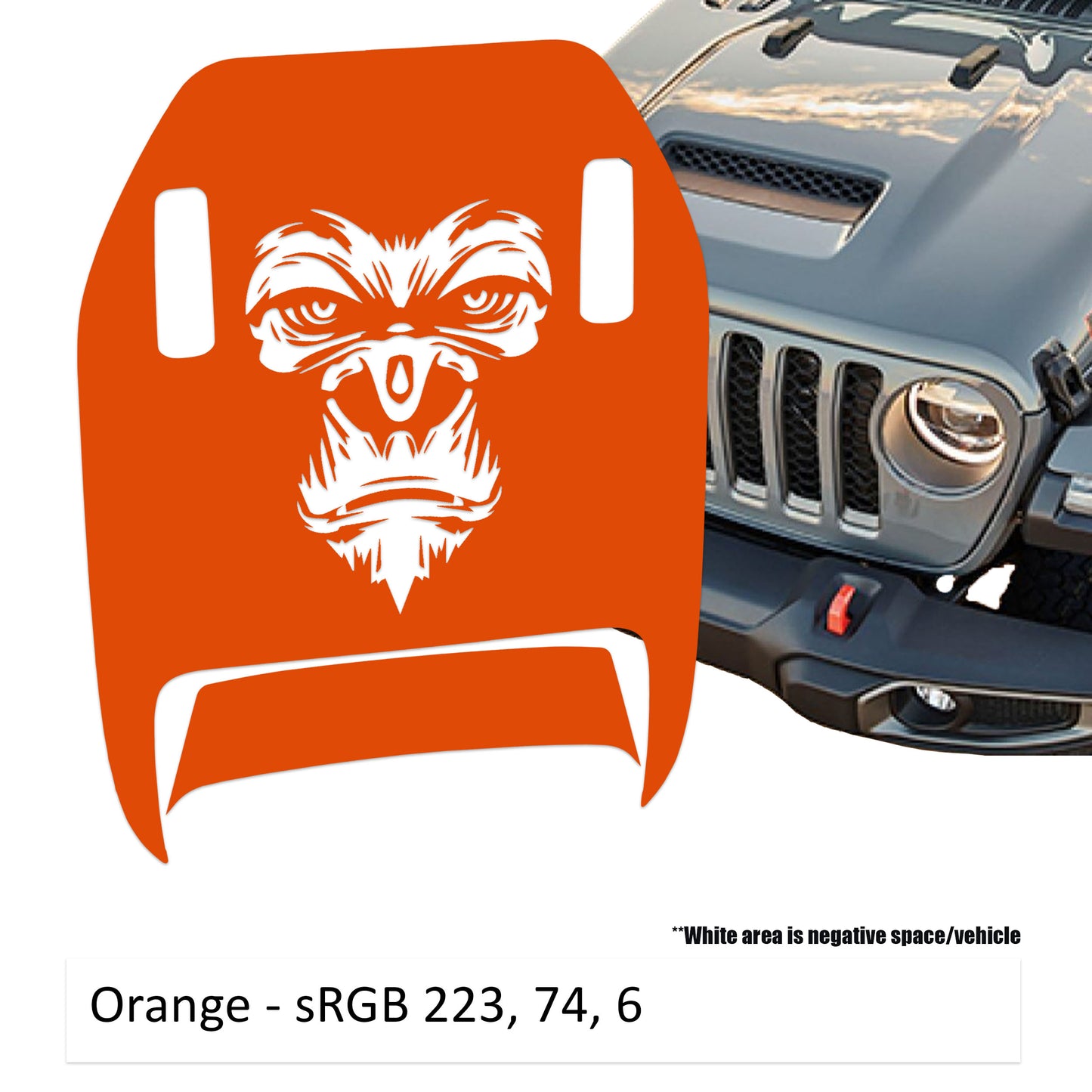 Gorilla Face Clawed Foot Hood Decal - Fits Jeep Wrangler JL/Jeep Gladiator JT 2018+