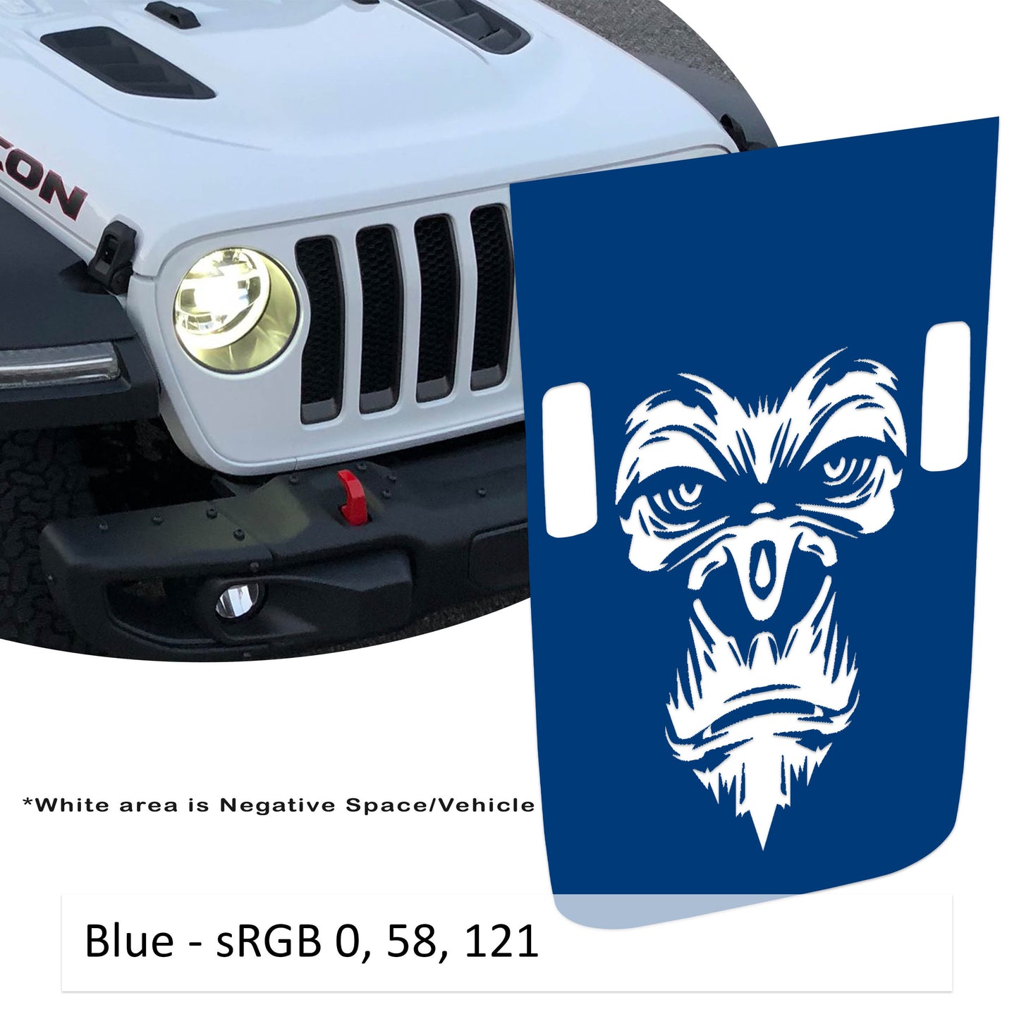 Gorilla Monkey Face Power-Dome Blackout Vinyl Hood Decal - Fits 2018+ Jeep Wrangler JL/Jeep Gladiator JT Rubicon Models