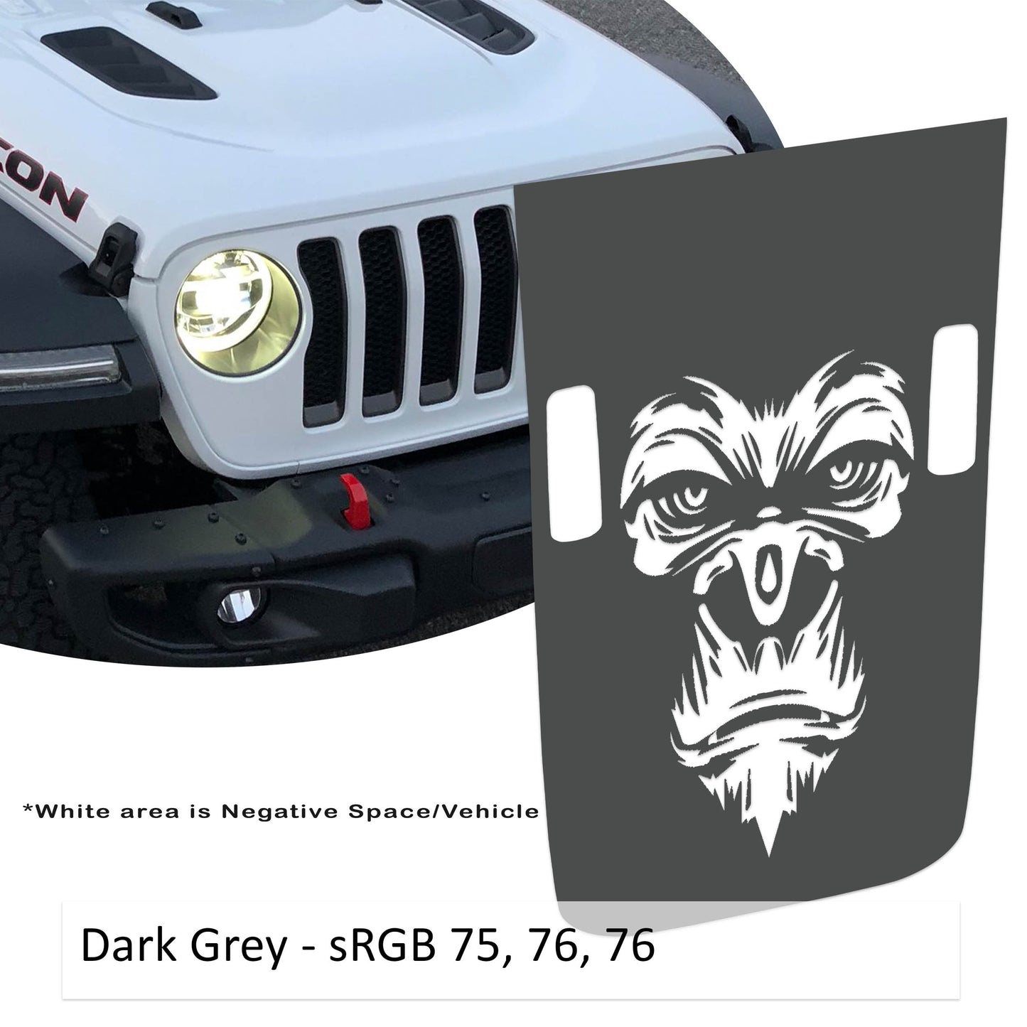 Gorilla Monkey Face Power-Dome Blackout Vinyl Hood Decal - Fits 2018+ Jeep Wrangler JL/Jeep Gladiator JT Rubicon Models