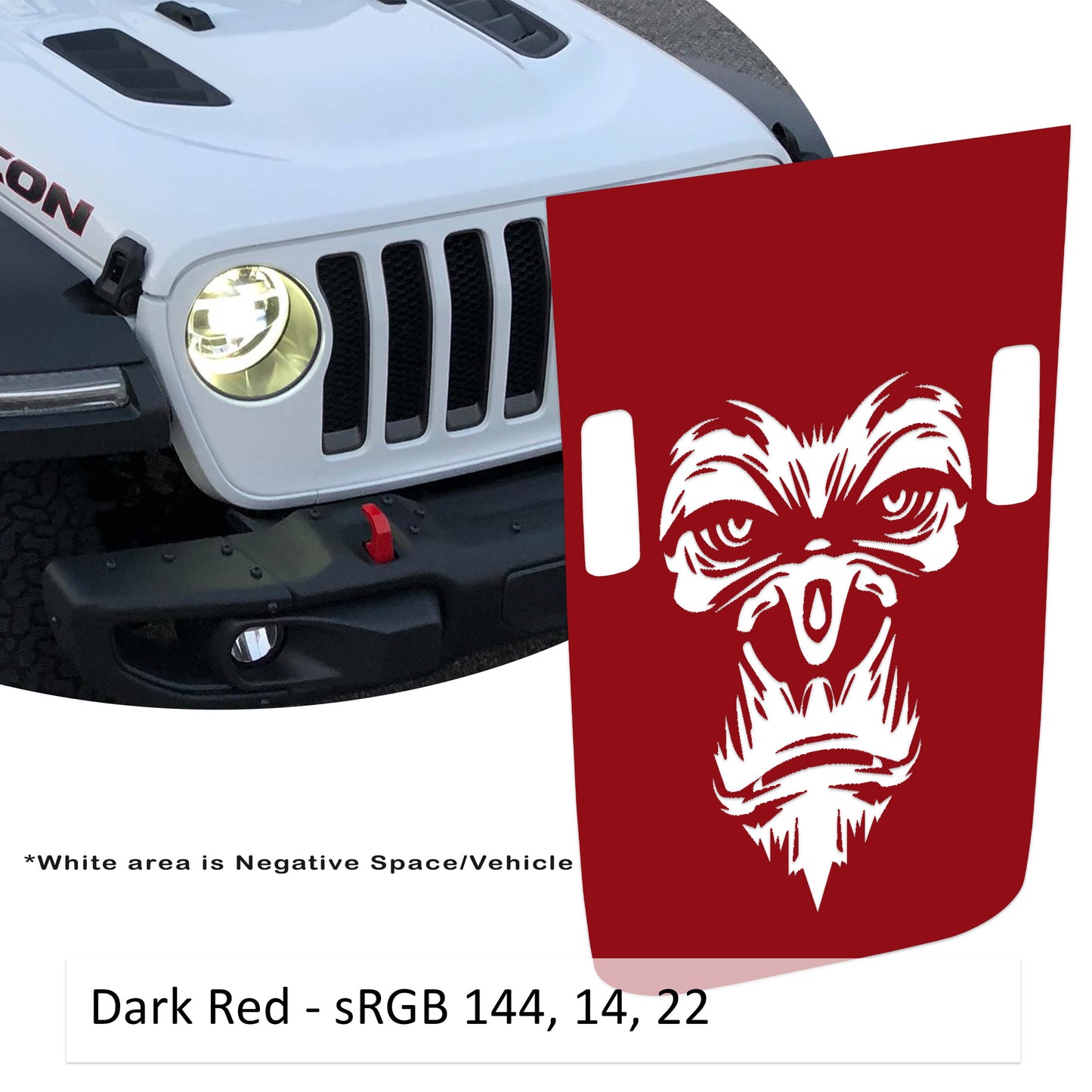 Gorilla Monkey Face Power-Dome Blackout Vinyl Hood Decal - Fits 2018+ Jeep Wrangler JL/Jeep Gladiator JT Rubicon Models