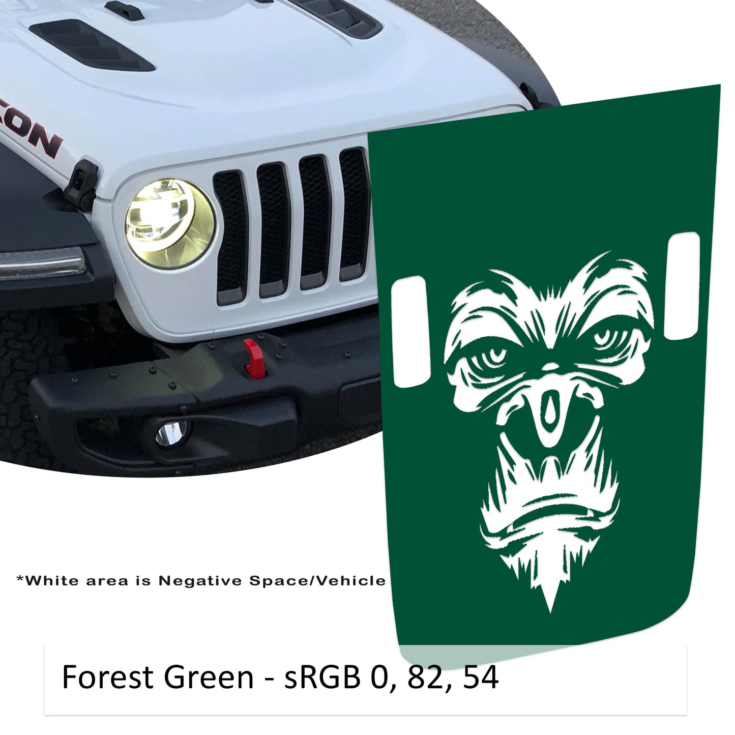Gorilla Monkey Face Power-Dome Blackout Vinyl Hood Decal - Fits 2018+ Jeep Wrangler JL/Jeep Gladiator JT Rubicon Models